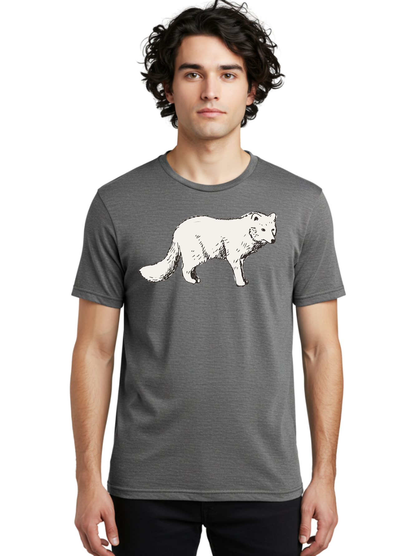 Arctic-Fox Men'S Graphic Tee, 100% Cotton, Comfortable Casual Summer Wear, Machine Washable, Arctic Fox, White Fur, Wild Animal, Wildlife Illustration, Cartoon Style, Simple Lines, Hand-Drawn, Furry Texture, Animal Portrait -  Aaa741
