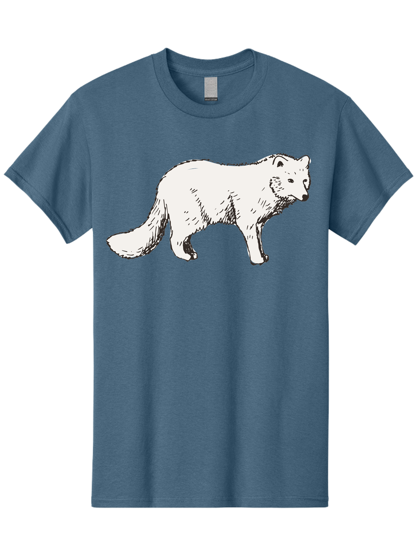 Arctic-Fox Men'S Graphic Tee, 100% Cotton, Comfortable Casual Summer Wear, Machine Washable, Arctic Fox, White Fur, Wild Animal, Wildlife Illustration, Cartoon Style, Simple Lines, Hand-Drawn, Furry Texture, Animal Portrait -  Aaa741
