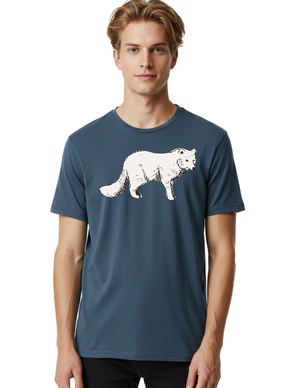 Arctic-Fox Men'S Graphic Tee, 100% Cotton, Comfortable Casual Summer Wear, Machine Washable, Arctic Fox, White Fur, Wild Animal, Wildlife Illustration, Cartoon Style, Simple Lines, Hand-Drawn, Furry Texture, Animal Portrait -  Aaa741