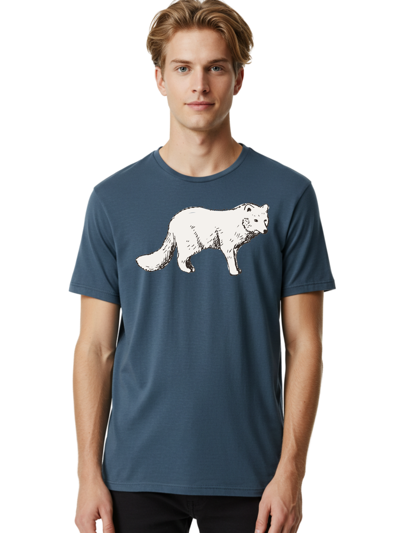 Arctic-Fox Men'S Graphic Tee, 100% Cotton, Comfortable Casual Summer Wear, Machine Washable, Arctic Fox, White Fur, Wild Animal, Wildlife Illustration, Cartoon Style, Simple Lines, Hand-Drawn, Furry Texture, Animal Portrait -  Aaa741