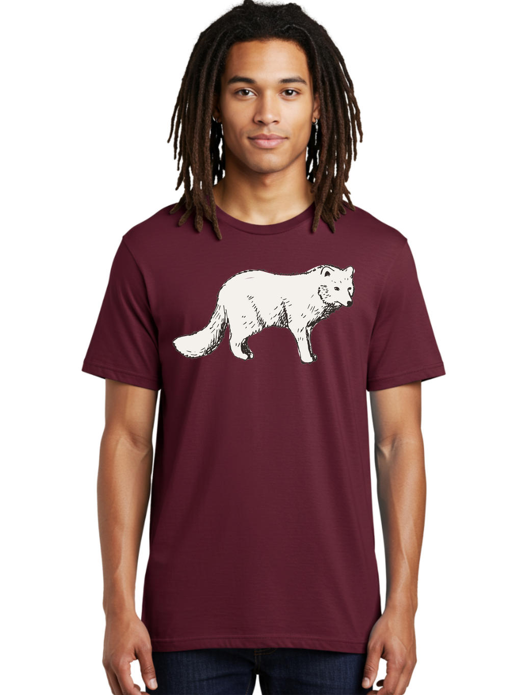 Arctic-Fox Men'S Graphic Tee, 100% Cotton, Comfortable Casual Summer Wear, Machine Washable, Arctic Fox, White Fur, Wild Animal, Wildlife Illustration, Cartoon Style, Simple Lines, Hand-Drawn, Furry Texture, Animal Portrait -  Aaa741