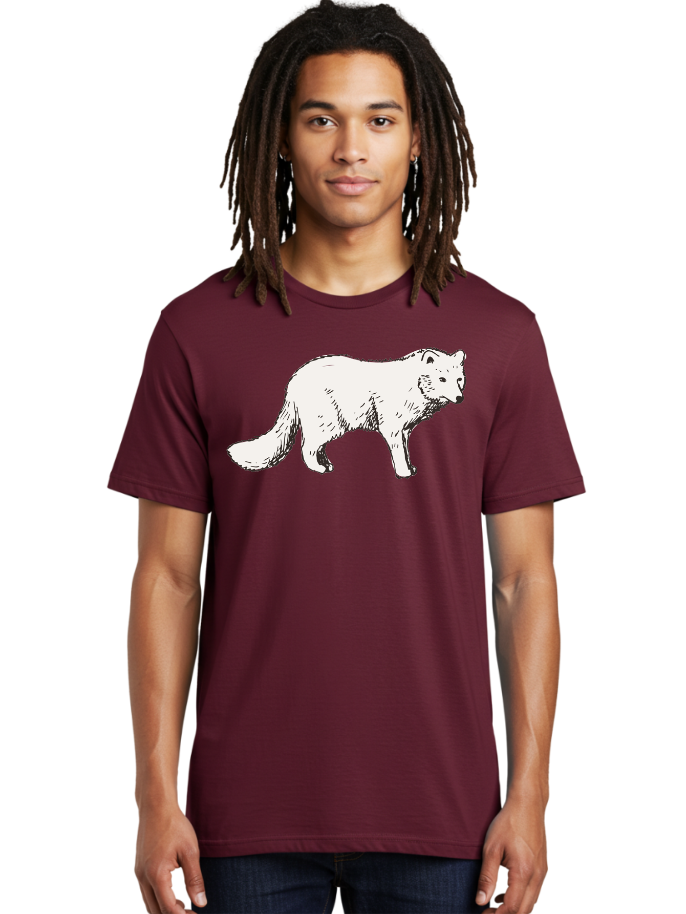 Arctic-Fox Men'S Graphic Tee, 100% Cotton, Comfortable Casual Summer Wear, Machine Washable, Arctic Fox, White Fur, Wild Animal, Wildlife Illustration, Cartoon Style, Simple Lines, Hand-Drawn, Furry Texture, Animal Portrait -  Aaa741