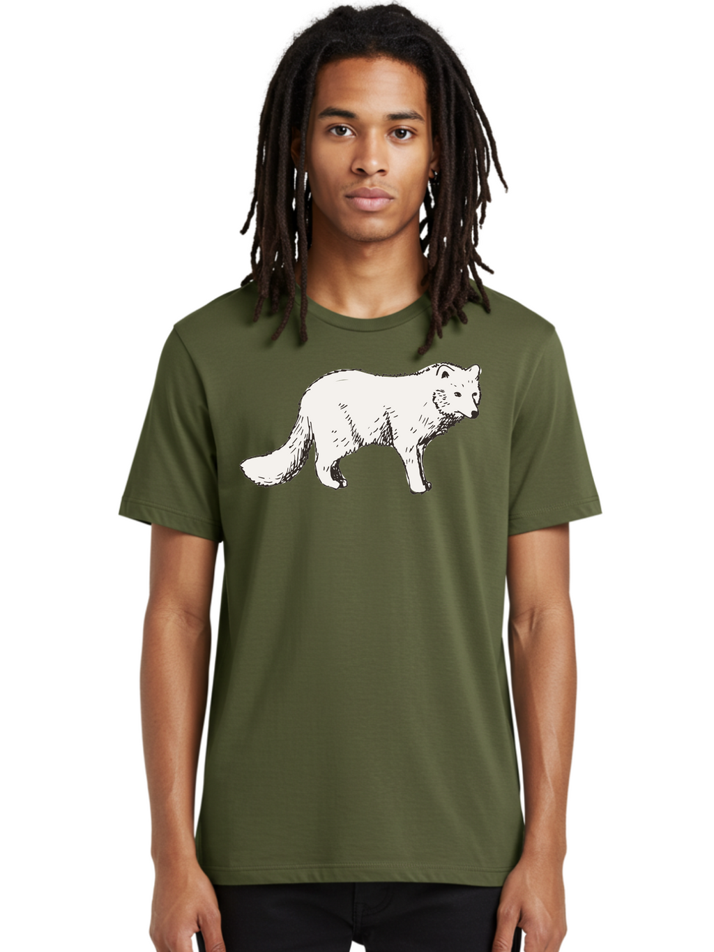 Arctic-Fox Men'S Graphic Tee, 100% Cotton, Comfortable Casual Summer Wear, Machine Washable, Arctic Fox, White Fur, Wild Animal, Wildlife Illustration, Cartoon Style, Simple Lines, Hand-Drawn, Furry Texture, Animal Portrait -  Aaa741