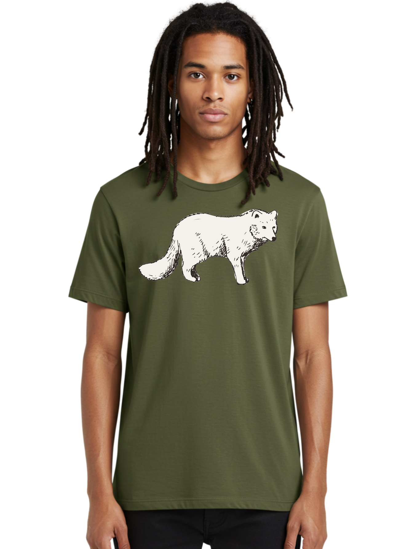 Arctic-Fox Men'S Graphic Tee, 100% Cotton, Comfortable Casual Summer Wear, Machine Washable, Arctic Fox, White Fur, Wild Animal, Wildlife Illustration, Cartoon Style, Simple Lines, Hand-Drawn, Furry Texture, Animal Portrait -  Aaa741