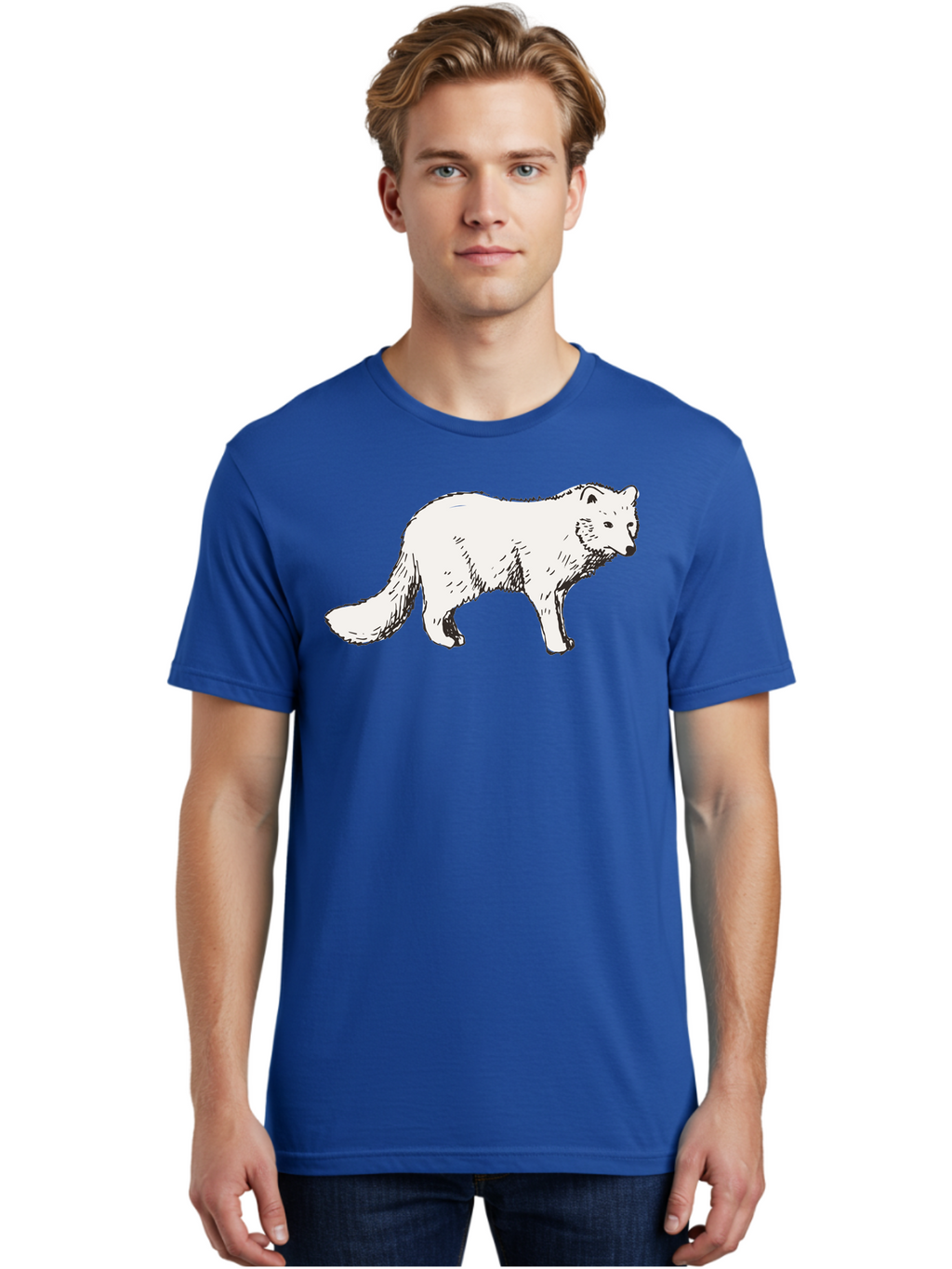 Arctic-Fox Men'S Graphic Tee, 100% Cotton, Comfortable Casual Summer Wear, Machine Washable, Arctic Fox, White Fur, Wild Animal, Wildlife Illustration, Cartoon Style, Simple Lines, Hand-Drawn, Furry Texture, Animal Portrait -  Aaa741