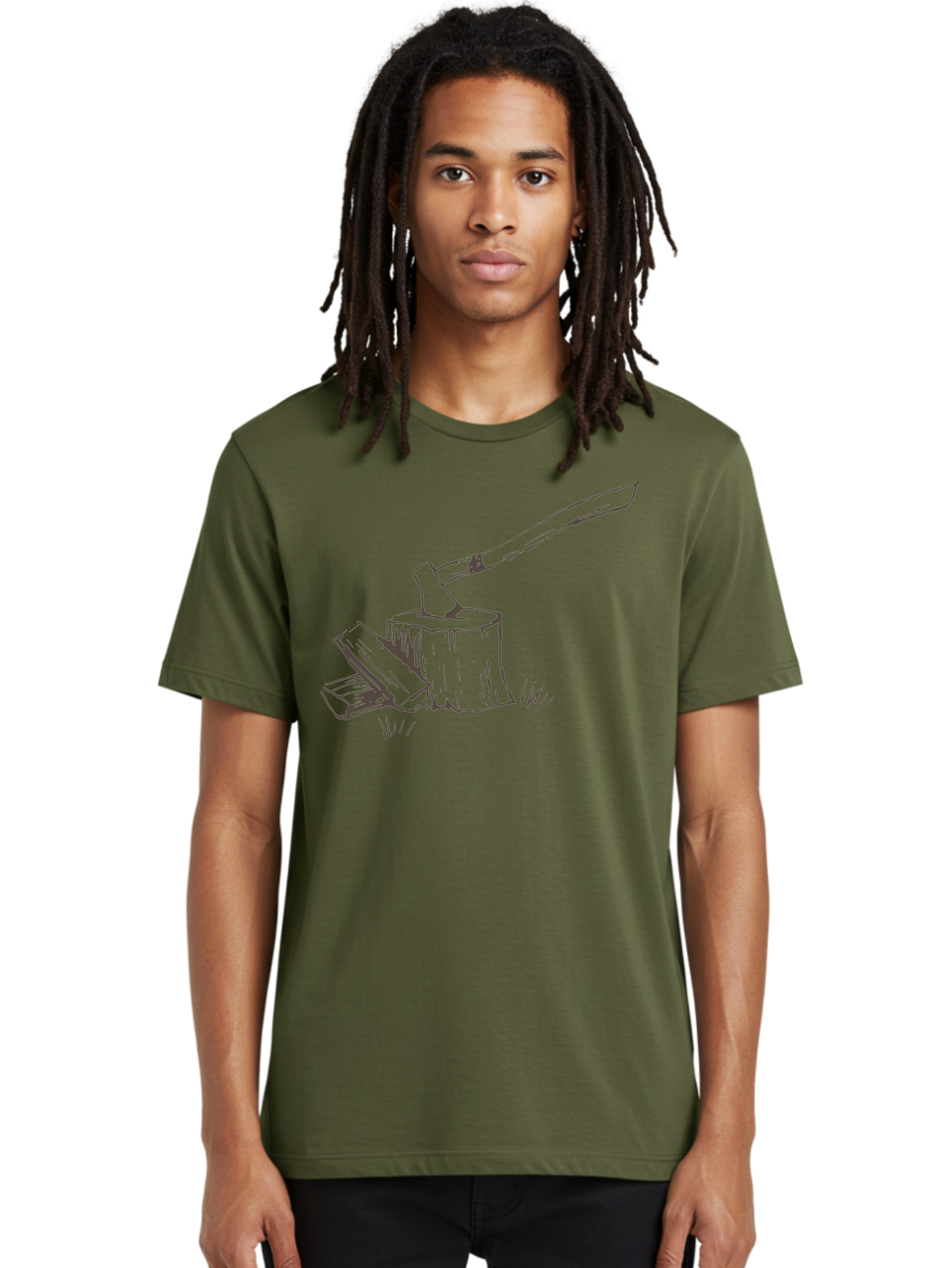 Axe-Chopping-Wood Men'S Graphic Tee, 100% Cotton, Comfortable Casual Summer Wear, Machine Washable, Axe On Chopping Block, Chopping Wood, Log Splitting, Firewood Preparation, Rustic Tools, Outdoor Activity, Axe Handle, Wooden Stump -  Aaa749