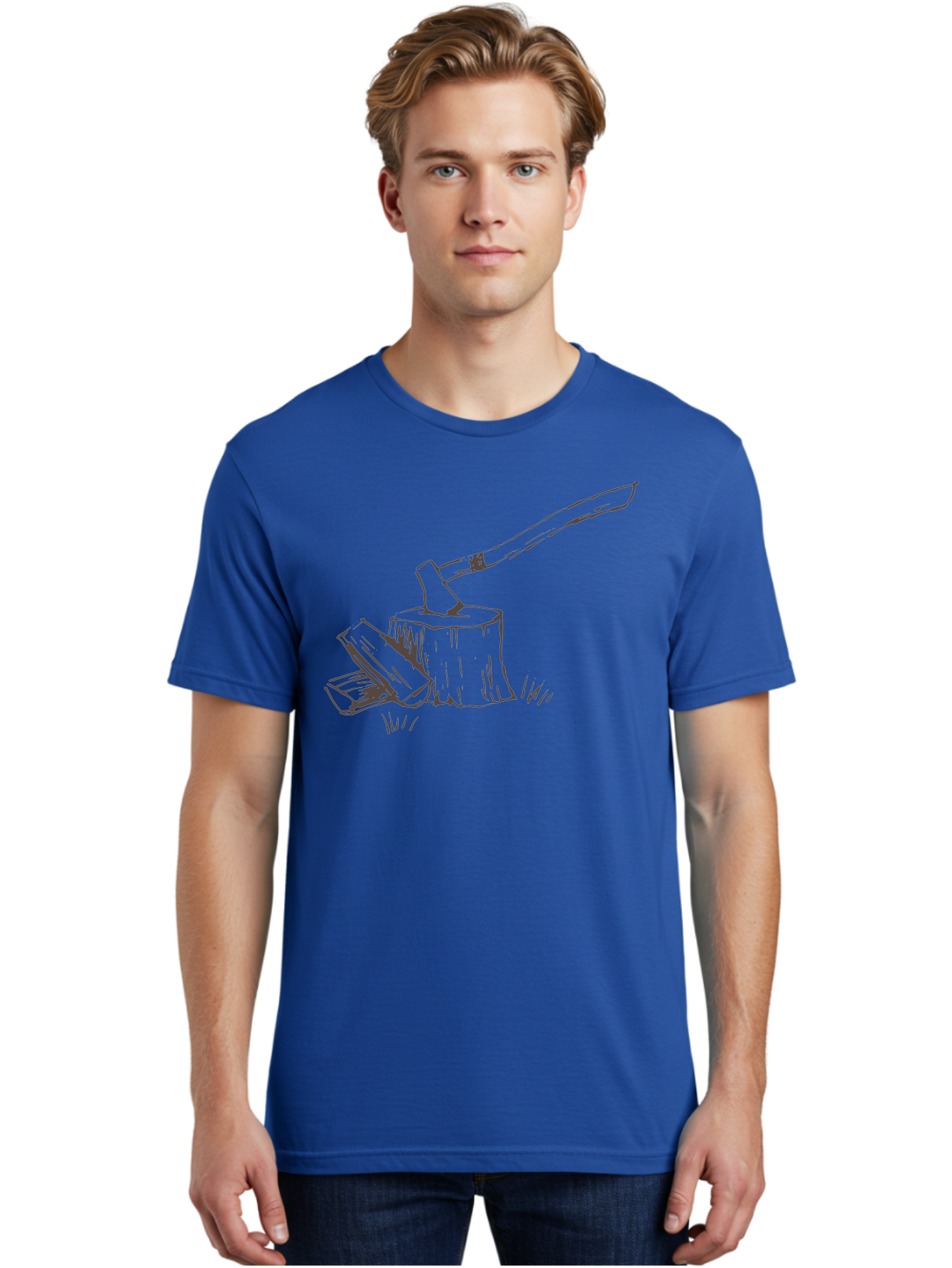 Axe-Chopping-Wood Men'S Graphic Tee, 100% Cotton, Comfortable Casual Summer Wear, Machine Washable, Axe On Chopping Block, Chopping Wood, Log Splitting, Firewood Preparation, Rustic Tools, Outdoor Activity, Axe Handle, Wooden Stump -  Aaa749