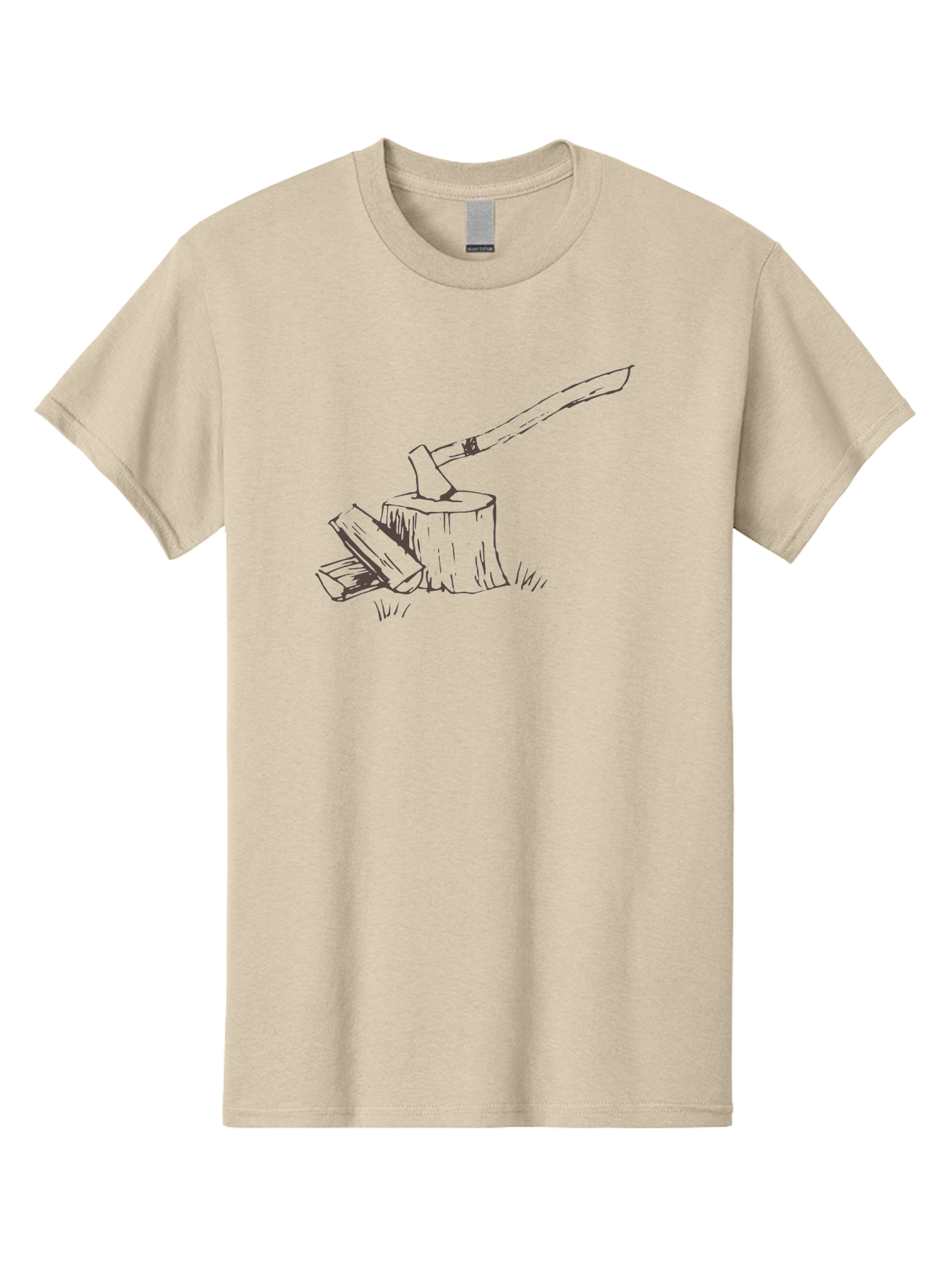 Axe-Chopping-Wood Men'S Graphic Tee, 100% Cotton, Comfortable Casual Summer Wear, Machine Washable, Axe On Chopping Block, Chopping Wood, Log Splitting, Firewood Preparation, Rustic Tools, Outdoor Activity, Axe Handle, Wooden Stump -  Aaa749