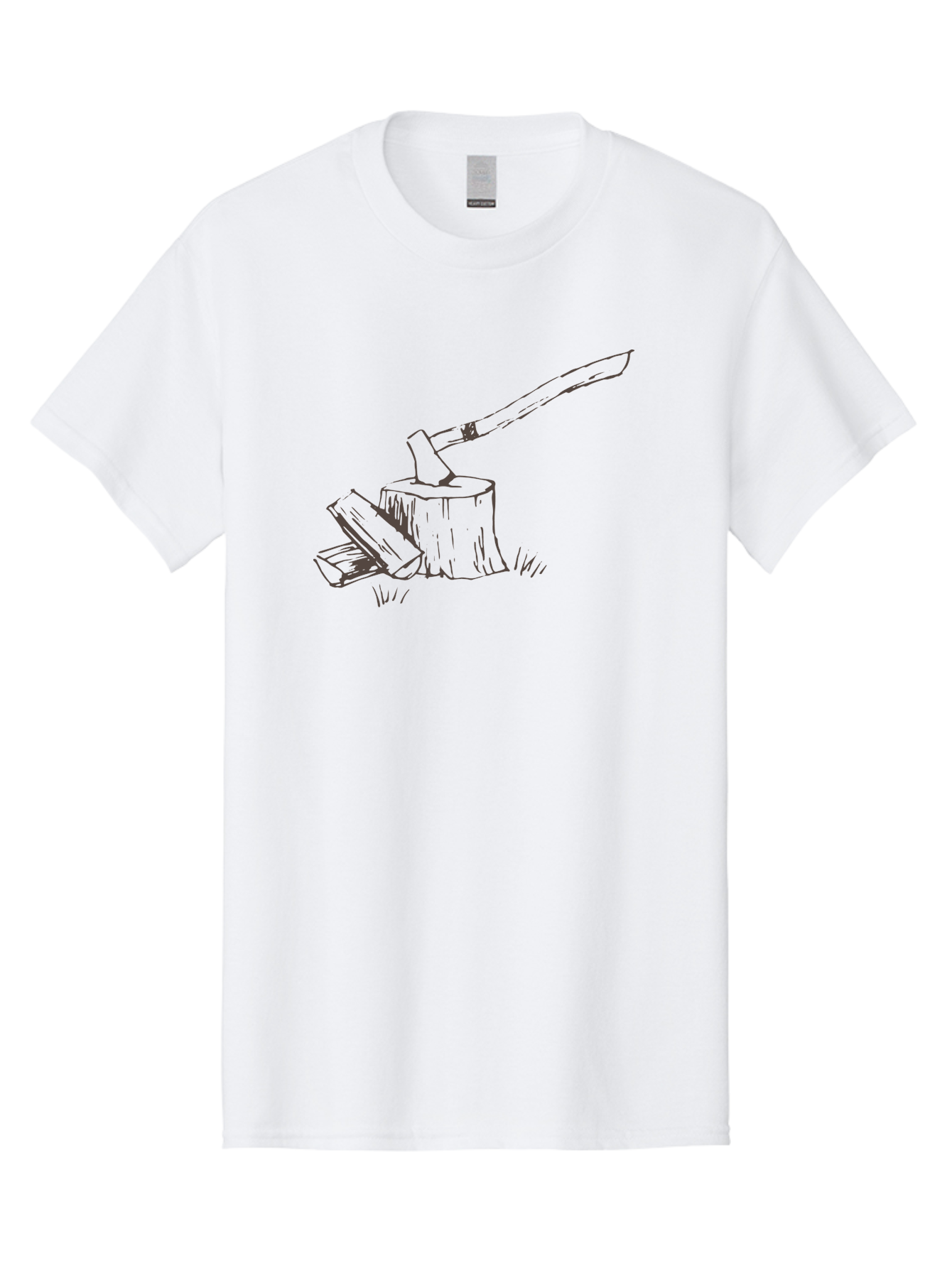 Axe-Chopping-Wood Men'S Graphic Tee, 100% Cotton, Comfortable Casual Summer Wear, Machine Washable, Axe On Chopping Block, Chopping Wood, Log Splitting, Firewood Preparation, Rustic Tools, Outdoor Activity, Axe Handle, Wooden Stump -  Aaa749