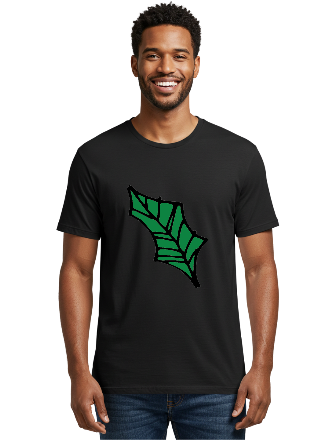 Bat-Wing-1 Men'S Graphic Tee, 100% Cotton, Comfortable Casual Summer Wear, Machine Washable, Bat, Black Outline, Green Fill, Abstract Shapes, Wing Pattern, Wildlife Art, Simple Design, Cartoon Style -  Aaa751