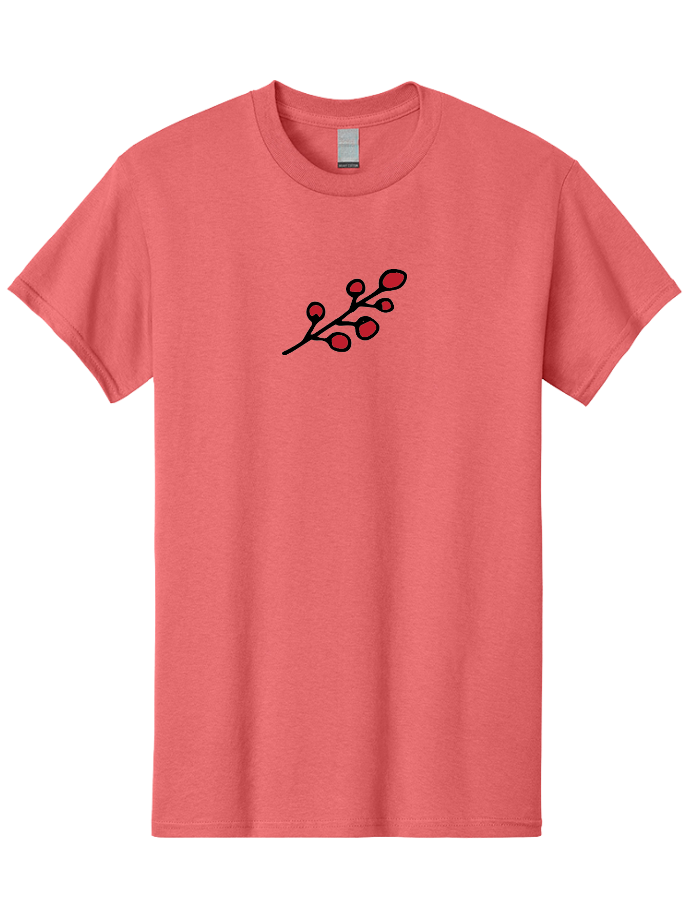Berries-1 Men'S Graphic Tee, 100% Cotton, Comfortable Casual Summer Wear, Machine Washable, Black Stem, Red Bulbs, Abstract Design, Simple Graphics, Minimalist Art, Bold Colors, Modern Illustration -  Aaa753