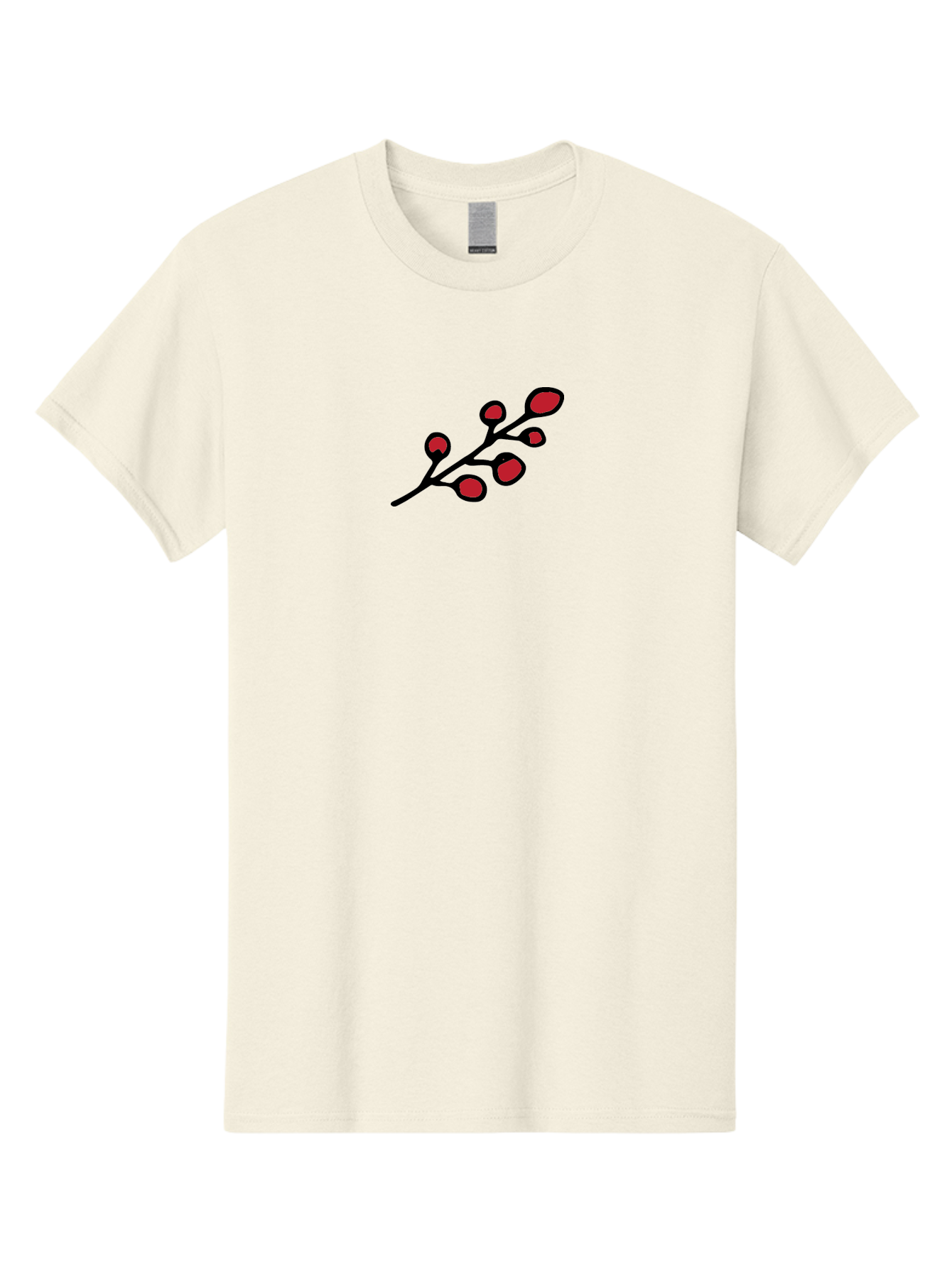 Berries-1 Men'S Graphic Tee, 100% Cotton, Comfortable Casual Summer Wear, Machine Washable, Black Stem, Red Bulbs, Abstract Design, Simple Graphics, Minimalist Art, Bold Colors, Modern Illustration -  Aaa753