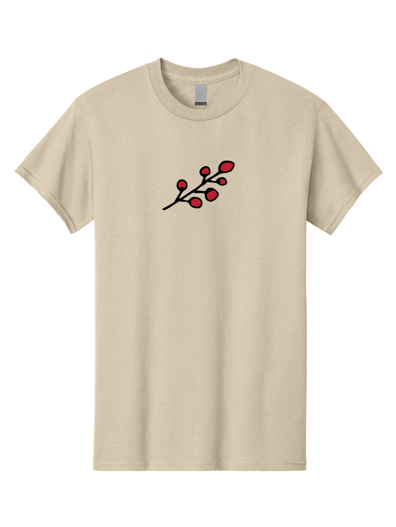 Berries-1 Men'S Graphic Tee, 100% Cotton, Comfortable Casual Summer Wear, Machine Washable, Black Stem, Red Bulbs, Abstract Design, Simple Graphics, Minimalist Art, Bold Colors, Modern Illustration -  Aaa753
