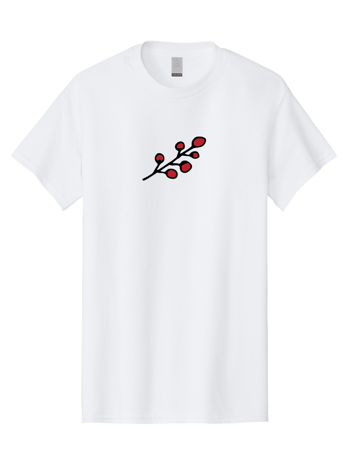 Berries-1 Men'S Graphic Tee, 100% Cotton, Comfortable Casual Summer Wear, Machine Washable, Black Stem, Red Bulbs, Abstract Design, Simple Graphics, Minimalist Art, Bold Colors, Modern Illustration -  Aaa753