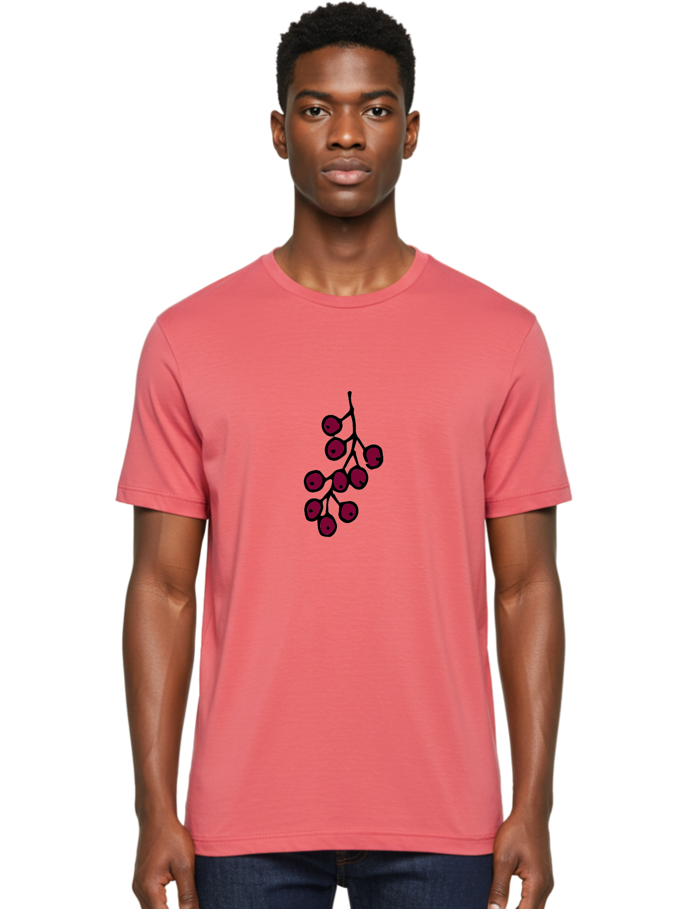 Berries Men'S Graphic Tee, 100% Cotton, Comfortable Casual Summer Wear, Machine Washable, Cluster Of Red Berries, Dark Red Color, Simple Design, Minimalist Illustration, Fruit Branch, Autumn Theme -  Aaa754