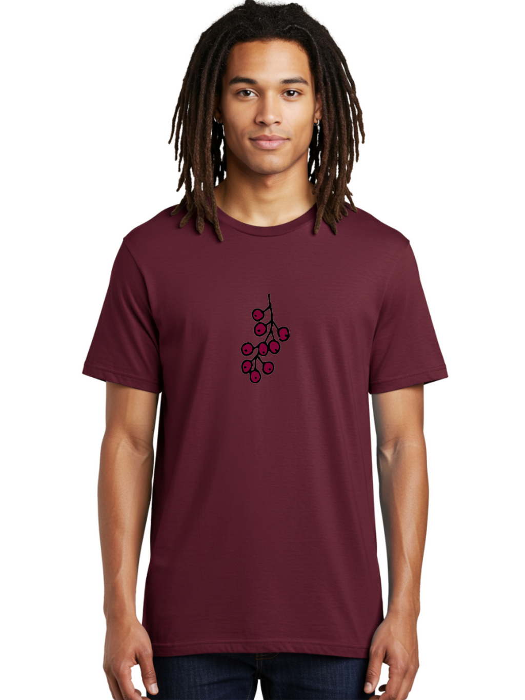 Berries Men'S Graphic Tee, 100% Cotton, Comfortable Casual Summer Wear, Machine Washable, Cluster Of Red Berries, Dark Red Color, Simple Design, Minimalist Illustration, Fruit Branch, Autumn Theme -  Aaa754