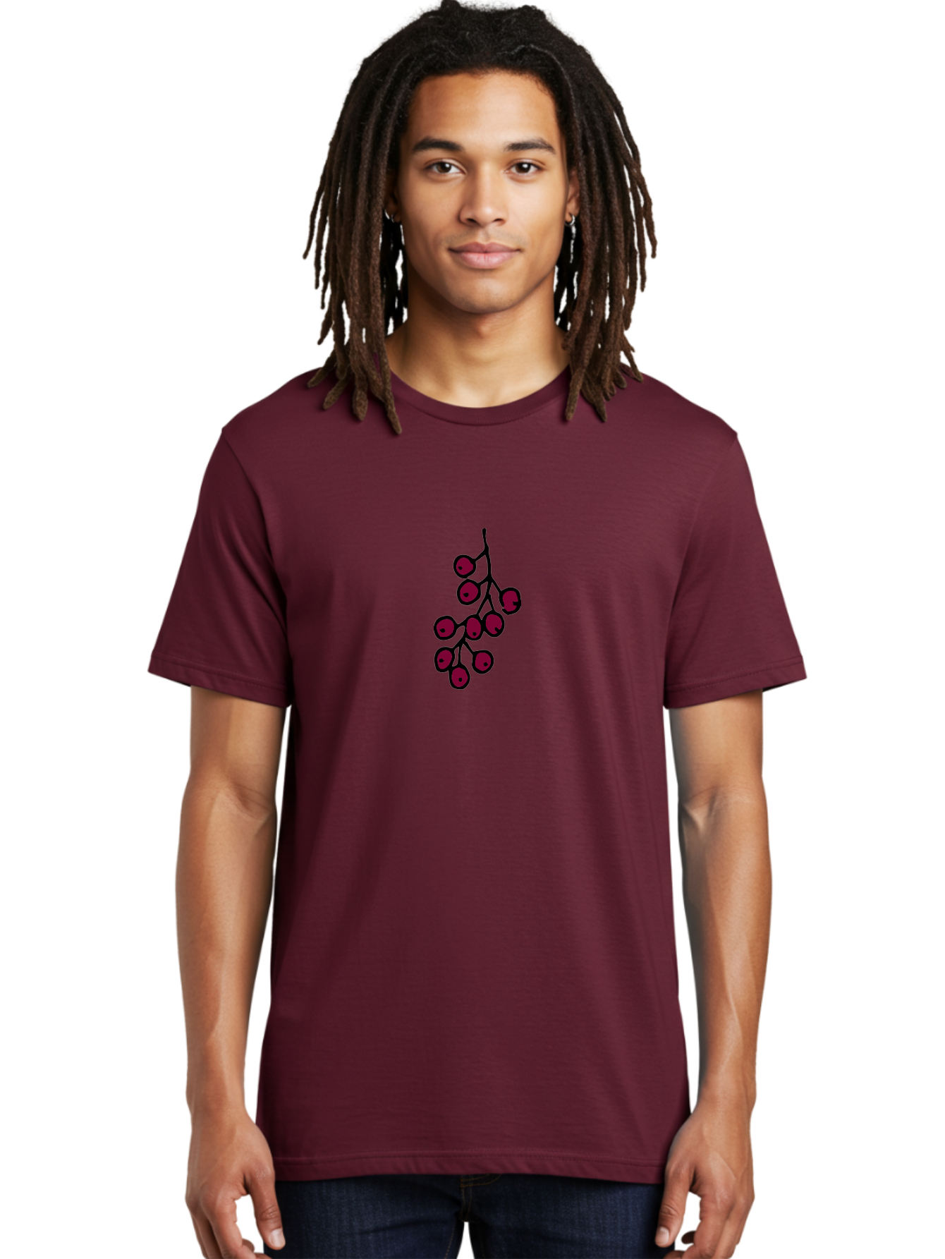 Berries Men'S Graphic Tee, 100% Cotton, Comfortable Casual Summer Wear, Machine Washable, Cluster Of Red Berries, Dark Red Color, Simple Design, Minimalist Illustration, Fruit Branch, Autumn Theme -  Aaa754