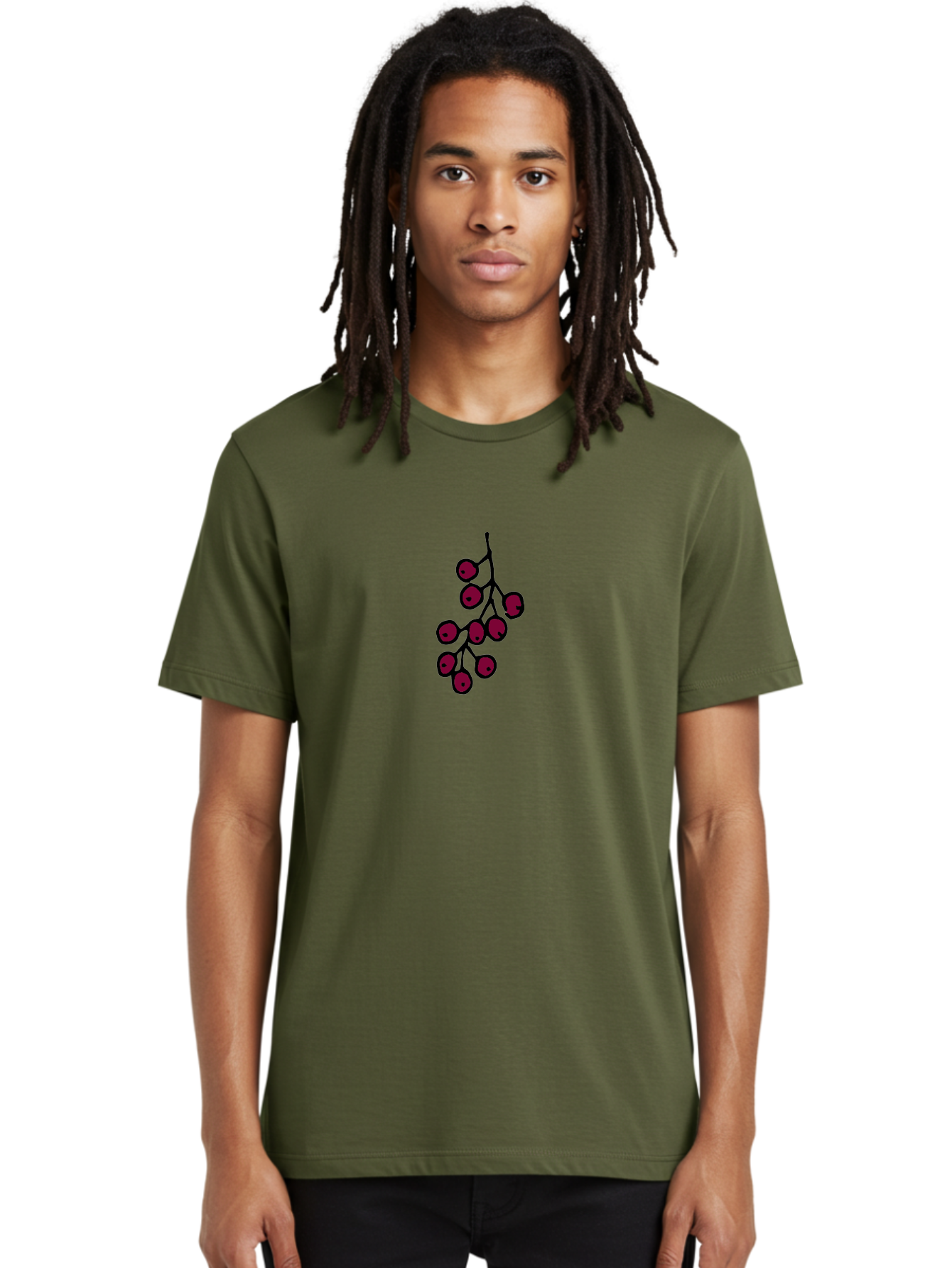 Berries Men'S Graphic Tee, 100% Cotton, Comfortable Casual Summer Wear, Machine Washable, Cluster Of Red Berries, Dark Red Color, Simple Design, Minimalist Illustration, Fruit Branch, Autumn Theme -  Aaa754