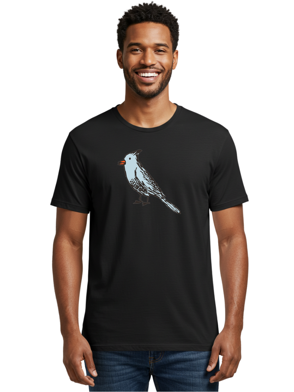 Bird-1 Men'S Graphic Tee, 100% Cotton, Comfortable Casual Summer Wear, Machine Washable, Cartoon Bird, Simple Drawing, White Bird, Black Feathers, Orange Beak, Childish Art, Minimalist Design, Stylized Illustration, Simple Shapes, Cute Bird -  Aaa755
