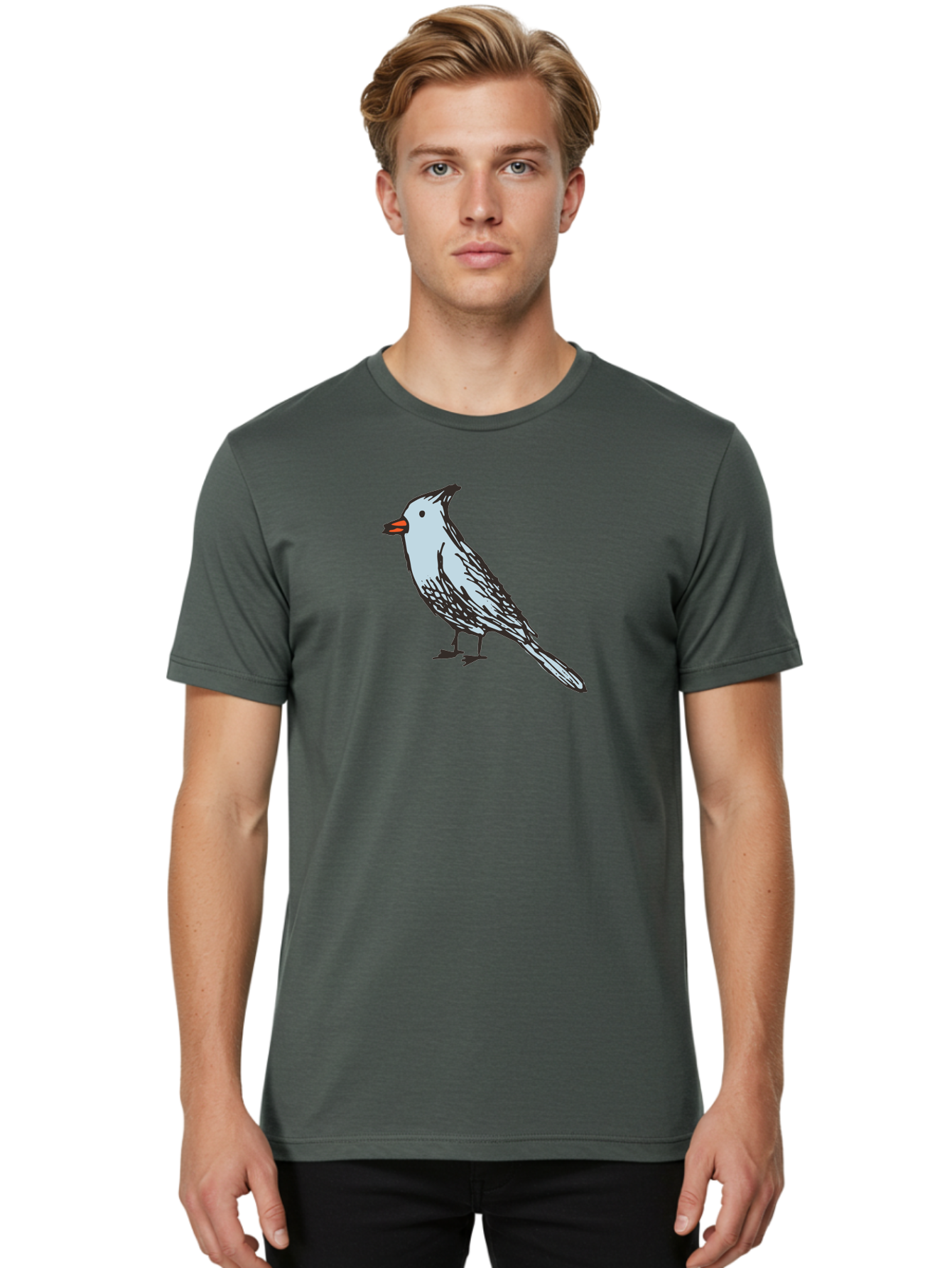 Bird-1 Men'S Graphic Tee, 100% Cotton, Comfortable Casual Summer Wear, Machine Washable, Cartoon Bird, Simple Drawing, White Bird, Black Feathers, Orange Beak, Childish Art, Minimalist Design, Stylized Illustration, Simple Shapes, Cute Bird -  Aaa755