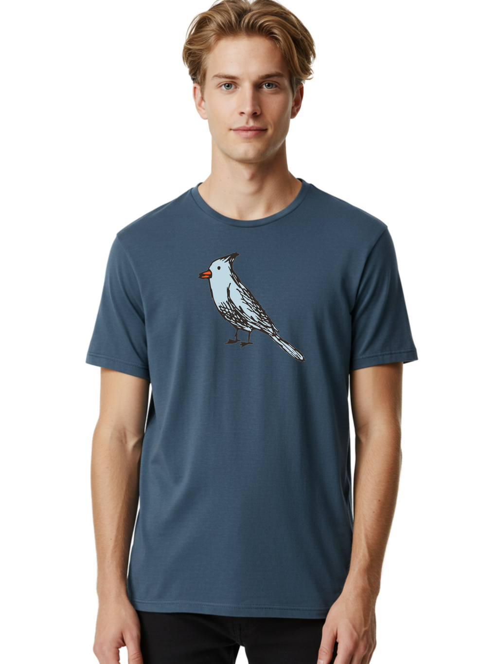 Bird-1 Men'S Graphic Tee, 100% Cotton, Comfortable Casual Summer Wear, Machine Washable, Cartoon Bird, Simple Drawing, White Bird, Black Feathers, Orange Beak, Childish Art, Minimalist Design, Stylized Illustration, Simple Shapes, Cute Bird -  Aaa755
