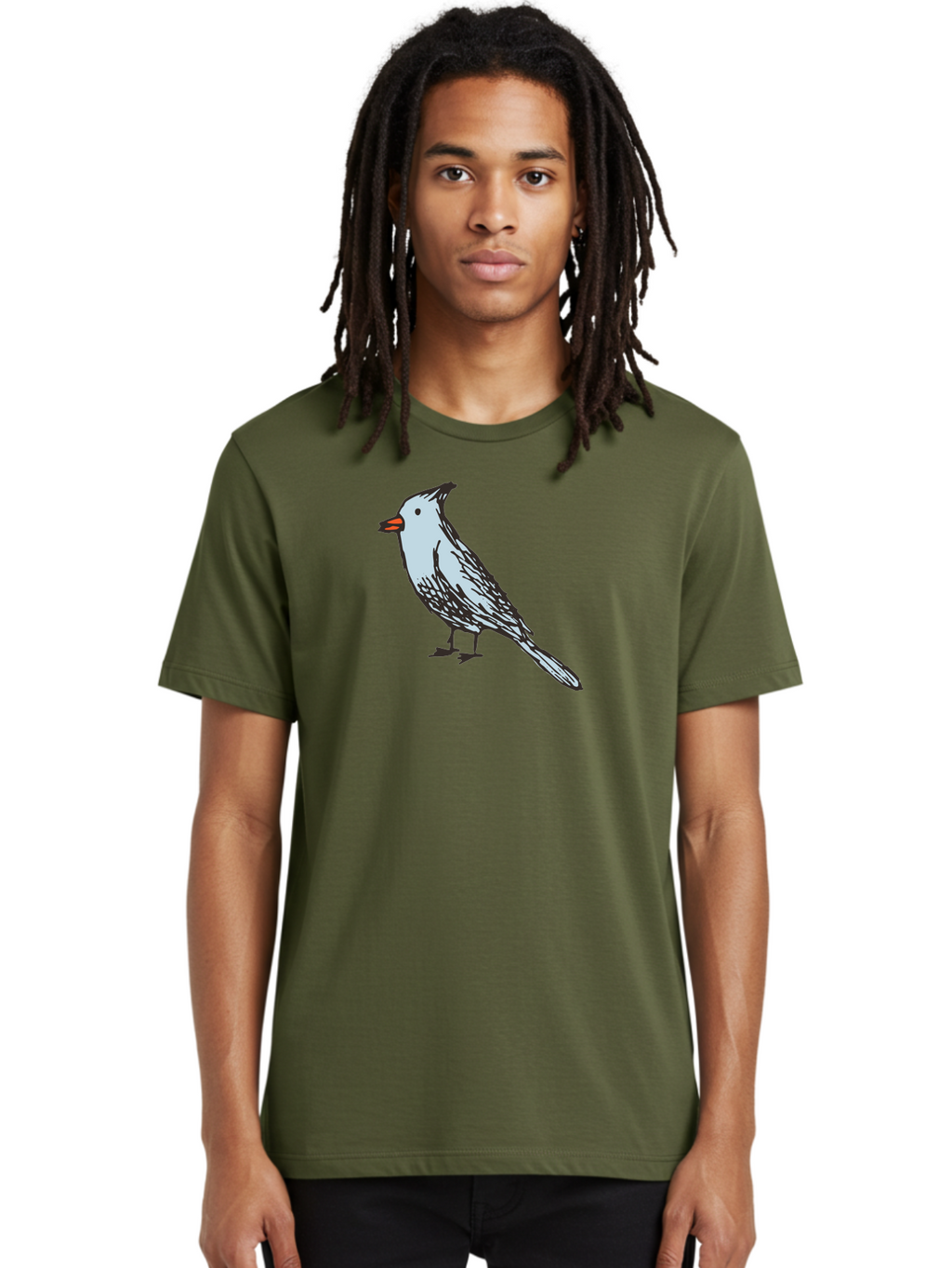Bird-1 Men'S Graphic Tee, 100% Cotton, Comfortable Casual Summer Wear, Machine Washable, Cartoon Bird, Simple Drawing, White Bird, Black Feathers, Orange Beak, Childish Art, Minimalist Design, Stylized Illustration, Simple Shapes, Cute Bird -  Aaa755