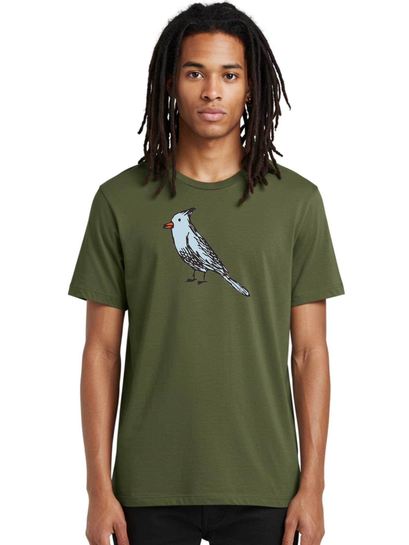 Bird-1 Men'S Graphic Tee, 100% Cotton, Comfortable Casual Summer Wear, Machine Washable, Cartoon Bird, Simple Drawing, White Bird, Black Feathers, Orange Beak, Childish Art, Minimalist Design, Stylized Illustration, Simple Shapes, Cute Bird -  Aaa755