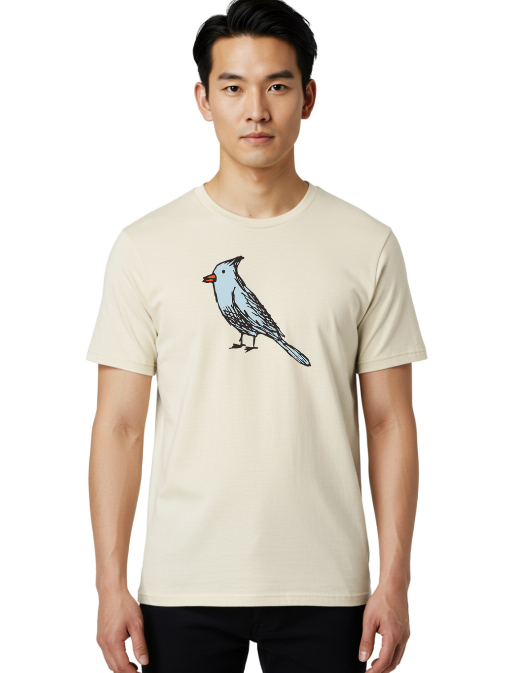 Bird-1 Men'S Graphic Tee, 100% Cotton, Comfortable Casual Summer Wear, Machine Washable, Cartoon Bird, Simple Drawing, White Bird, Black Feathers, Orange Beak, Childish Art, Minimalist Design, Stylized Illustration, Simple Shapes, Cute Bird -  Aaa755