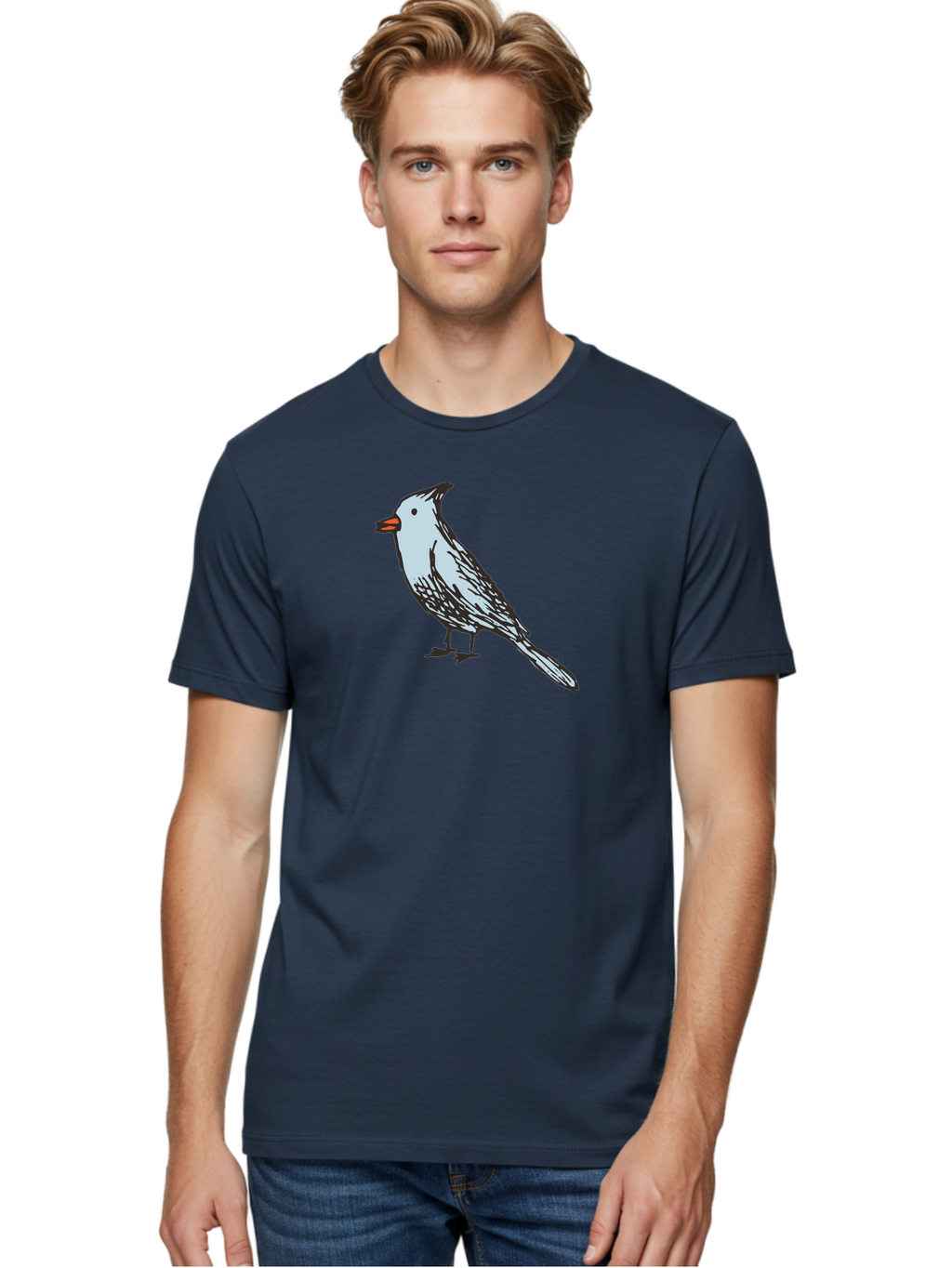 Bird-1 Men'S Graphic Tee, 100% Cotton, Comfortable Casual Summer Wear, Machine Washable, Cartoon Bird, Simple Drawing, White Bird, Black Feathers, Orange Beak, Childish Art, Minimalist Design, Stylized Illustration, Simple Shapes, Cute Bird -  Aaa755