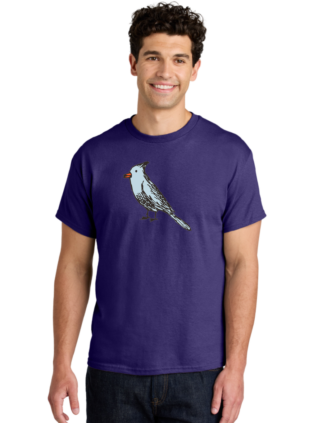 Bird-1 Men'S Graphic Tee, 100% Cotton, Comfortable Casual Summer Wear, Machine Washable, Cartoon Bird, Simple Drawing, White Bird, Black Feathers, Orange Beak, Childish Art, Minimalist Design, Stylized Illustration, Simple Shapes, Cute Bird -  Aaa755