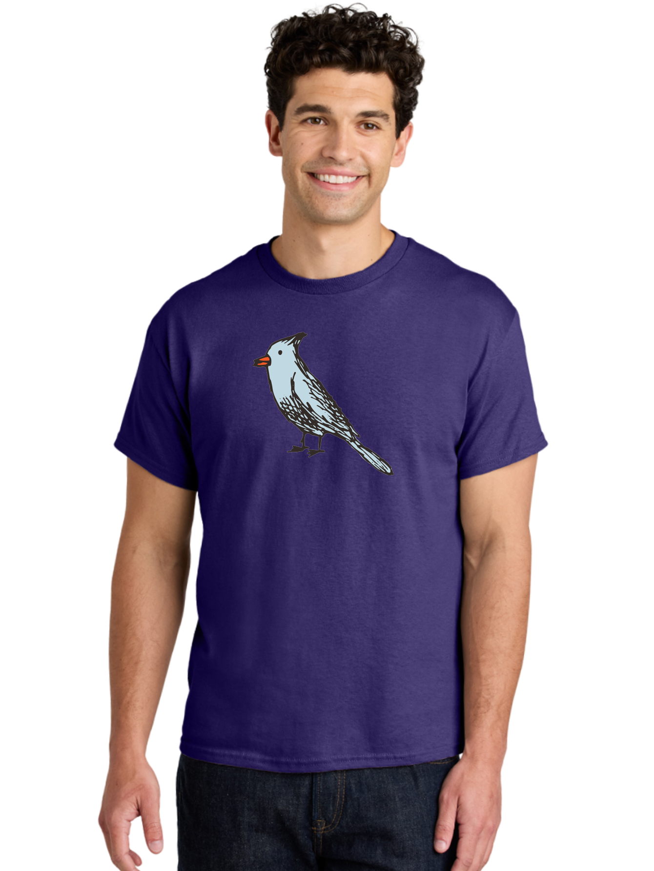 Bird-1 Men'S Graphic Tee, 100% Cotton, Comfortable Casual Summer Wear, Machine Washable, Cartoon Bird, Simple Drawing, White Bird, Black Feathers, Orange Beak, Childish Art, Minimalist Design, Stylized Illustration, Simple Shapes, Cute Bird -  Aaa755