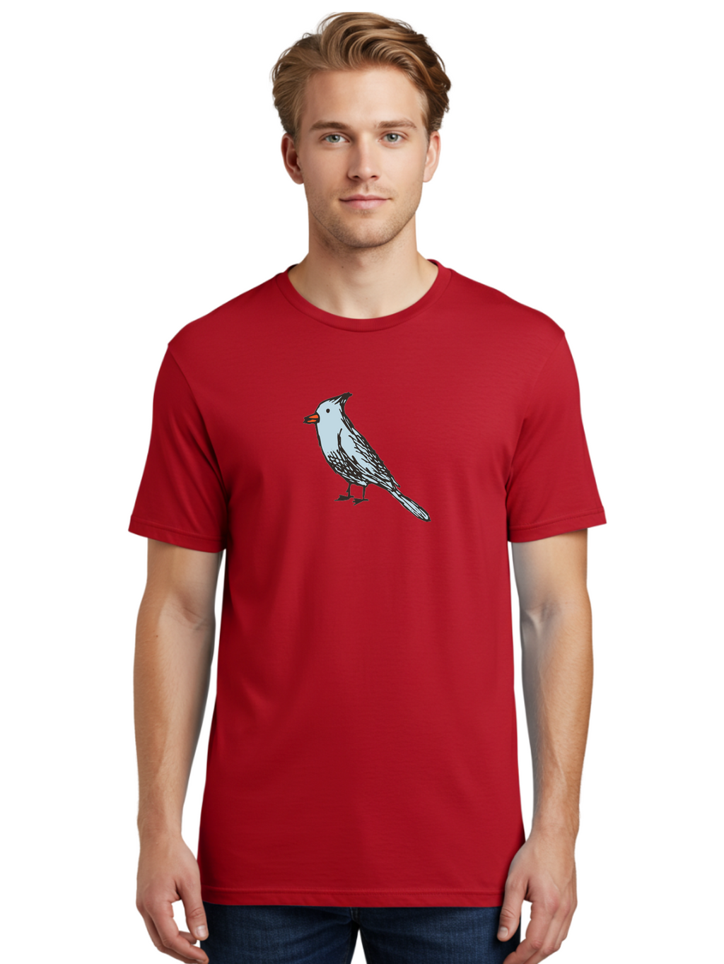 Bird-1 Men'S Graphic Tee, 100% Cotton, Comfortable Casual Summer Wear, Machine Washable, Cartoon Bird, Simple Drawing, White Bird, Black Feathers, Orange Beak, Childish Art, Minimalist Design, Stylized Illustration, Simple Shapes, Cute Bird -  Aaa755