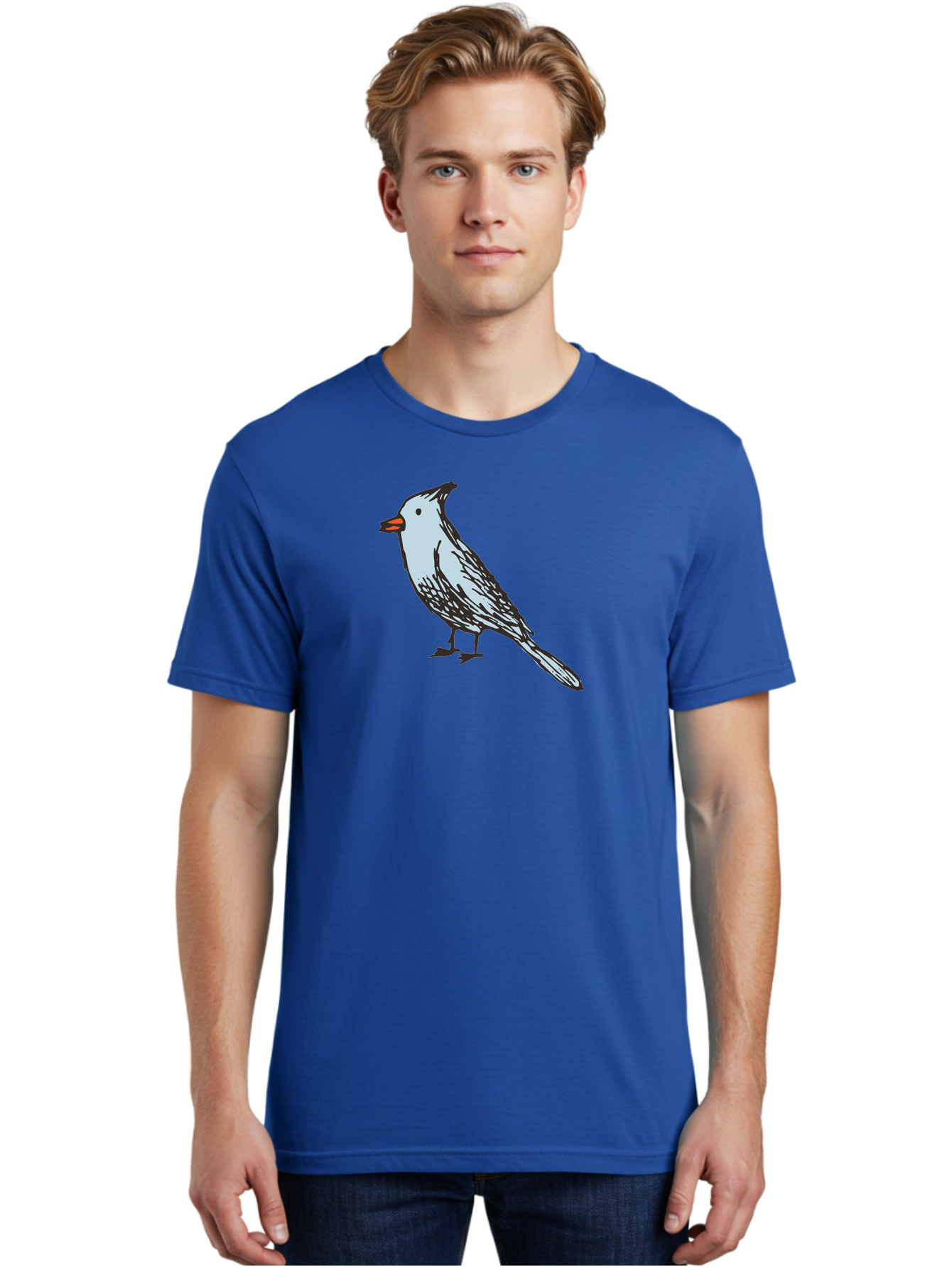 Bird-1 Men'S Graphic Tee, 100% Cotton, Comfortable Casual Summer Wear, Machine Washable, Cartoon Bird, Simple Drawing, White Bird, Black Feathers, Orange Beak, Childish Art, Minimalist Design, Stylized Illustration, Simple Shapes, Cute Bird -  Aaa755