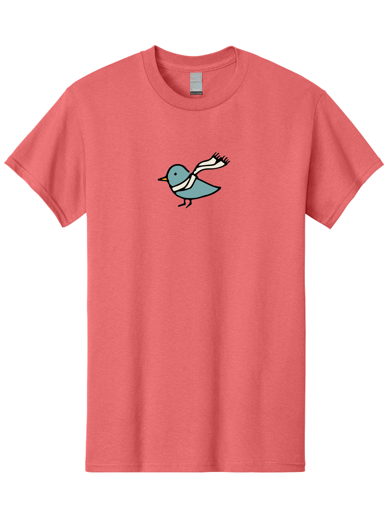 Bird-In-Scarf Men'S Graphic Tee, 100% Cotton, Comfortable Casual Summer Wear, Machine Washable, Cartoon Bird, Bird Wearing Scarf, Winter Bird, Bird In Flight, Blue Bird, Bird Illustration, Simple Design, Whimsical Art, Minimalist Style, -  Aaa756