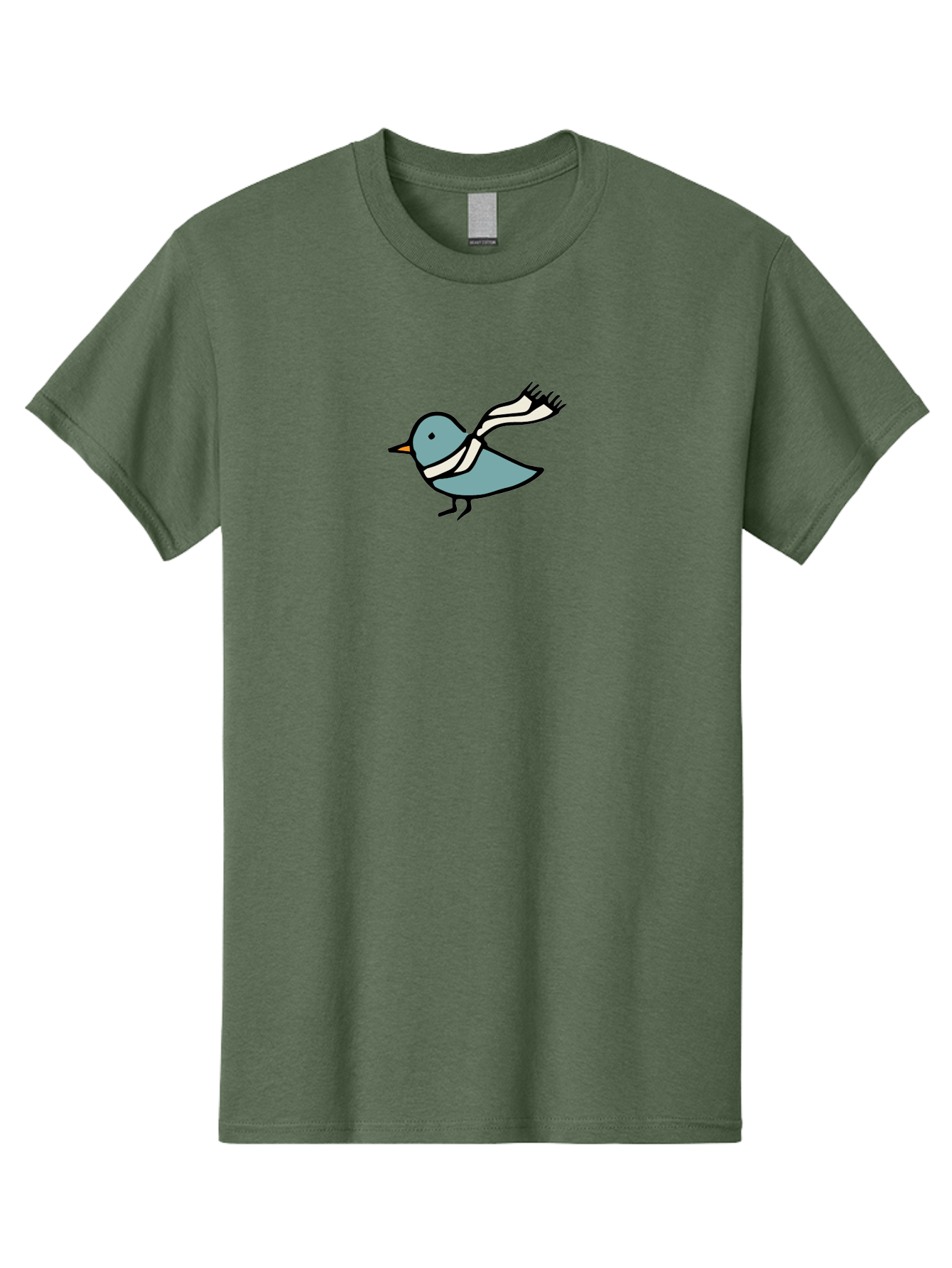 Bird-In-Scarf Men'S Graphic Tee, 100% Cotton, Comfortable Casual Summer Wear, Machine Washable, Cartoon Bird, Bird Wearing Scarf, Winter Bird, Bird In Flight, Blue Bird, Bird Illustration, Simple Design, Whimsical Art, Minimalist Style, -  Aaa756