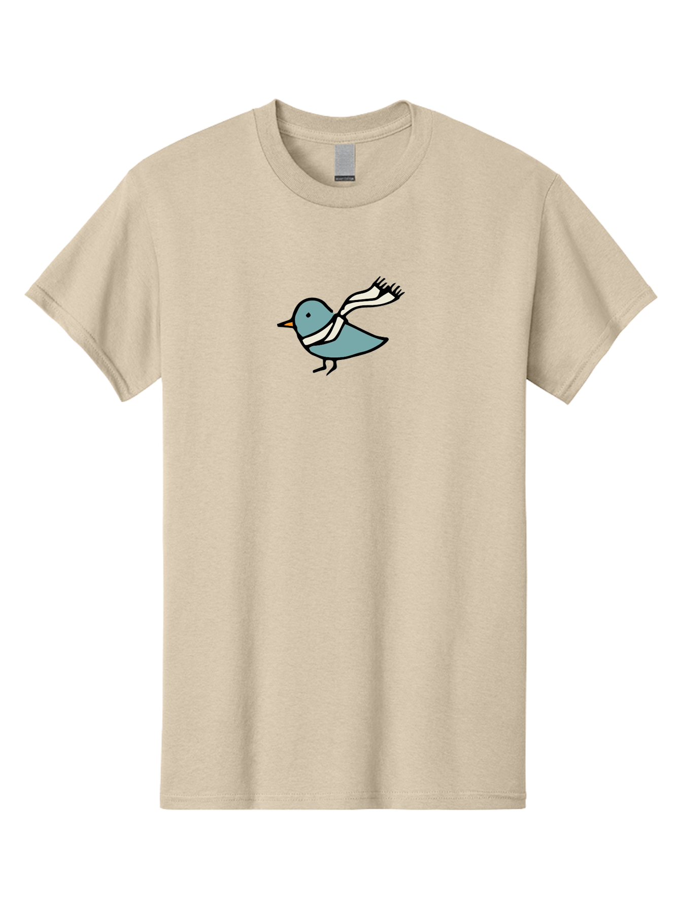 Bird-In-Scarf Men'S Graphic Tee, 100% Cotton, Comfortable Casual Summer Wear, Machine Washable, Cartoon Bird, Bird Wearing Scarf, Winter Bird, Bird In Flight, Blue Bird, Bird Illustration, Simple Design, Whimsical Art, Minimalist Style, -  Aaa756