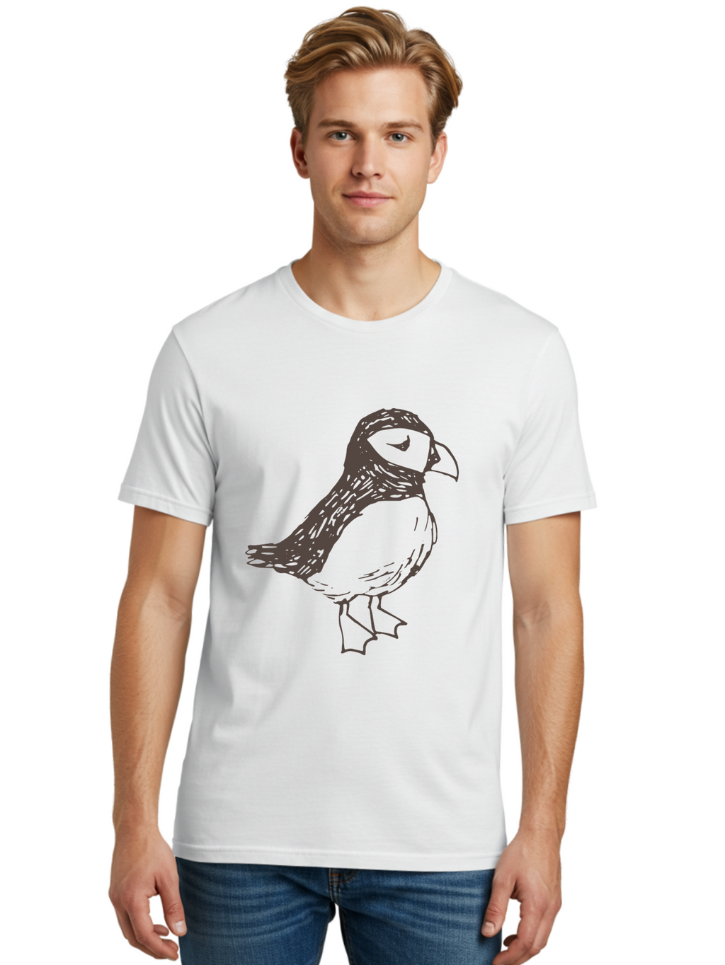Bird Men'S Graphic Tee, 100% Cotton, Comfortable Casual Summer Wear, Machine Washable, Sketch Of Bird, Bird Drawing, Simple Art, Minimalist Design, Bird Species, Wildlife Illustration, Birdwatching, Nature Art -  Aaa757
