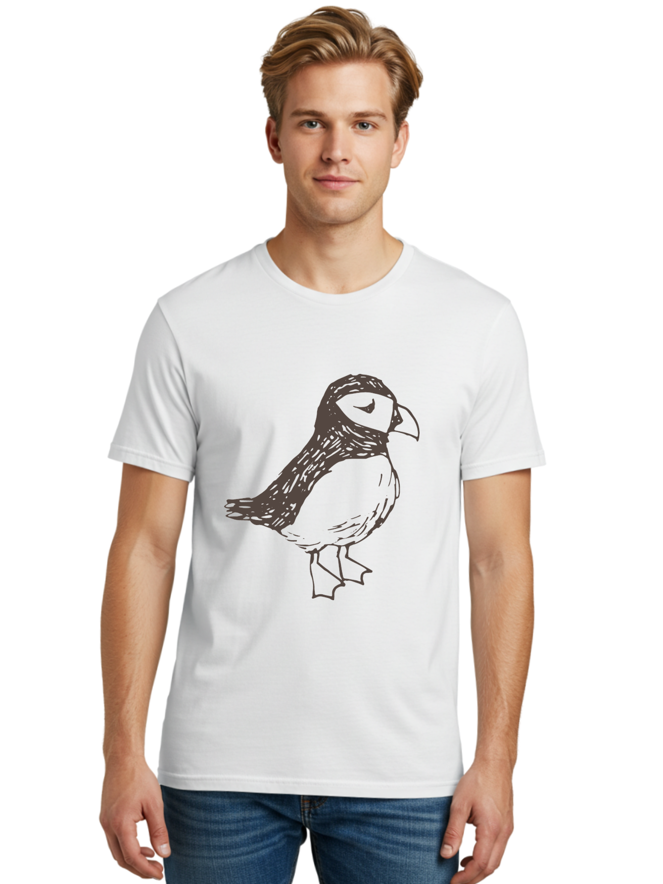 Bird Men'S Graphic Tee, 100% Cotton, Comfortable Casual Summer Wear, Machine Washable, Sketch Of Bird, Bird Drawing, Simple Art, Minimalist Design, Bird Species, Wildlife Illustration, Birdwatching, Nature Art -  Aaa757