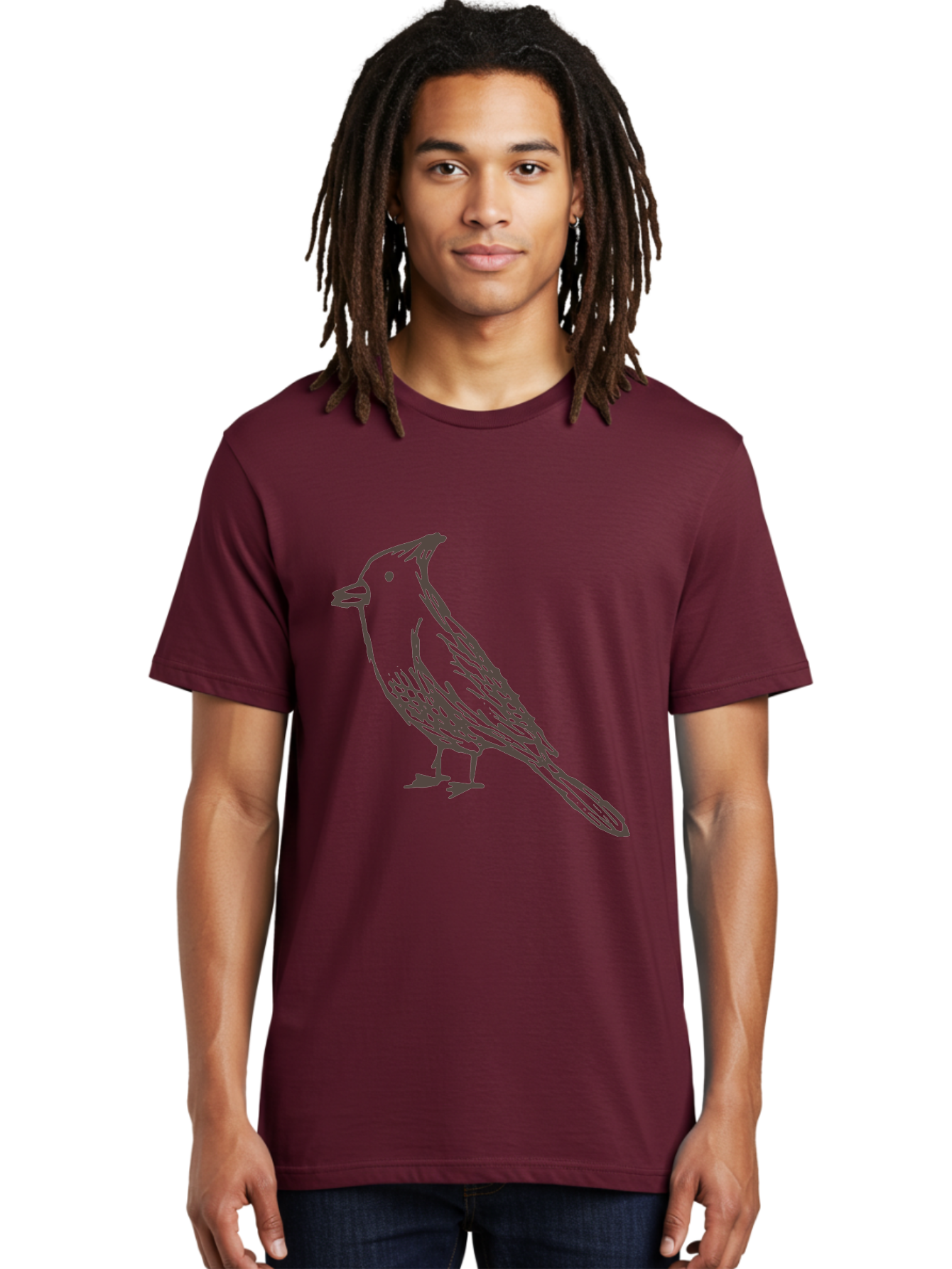 Black-Bird Men'S Graphic Tee, 100% Cotton, Comfortable Casual Summer Wear, Machine Washable, Simple Line Drawing, Bird Silhouette, Wildlife Art, Minimalist Design, Feathered Friend, Songbird -  Aaa758