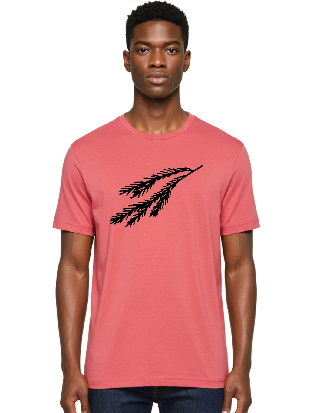 Black-Branches Men'S Graphic Tee, 100% Cotton, Comfortable Casual Summer Wear, Machine Washable, Fir Branch Silhouette, Black Fir Branch, Simple Design, Minimalist Art, Evergreen Branch, Botanical Illustration, Graphic Design Element -  Aaa759