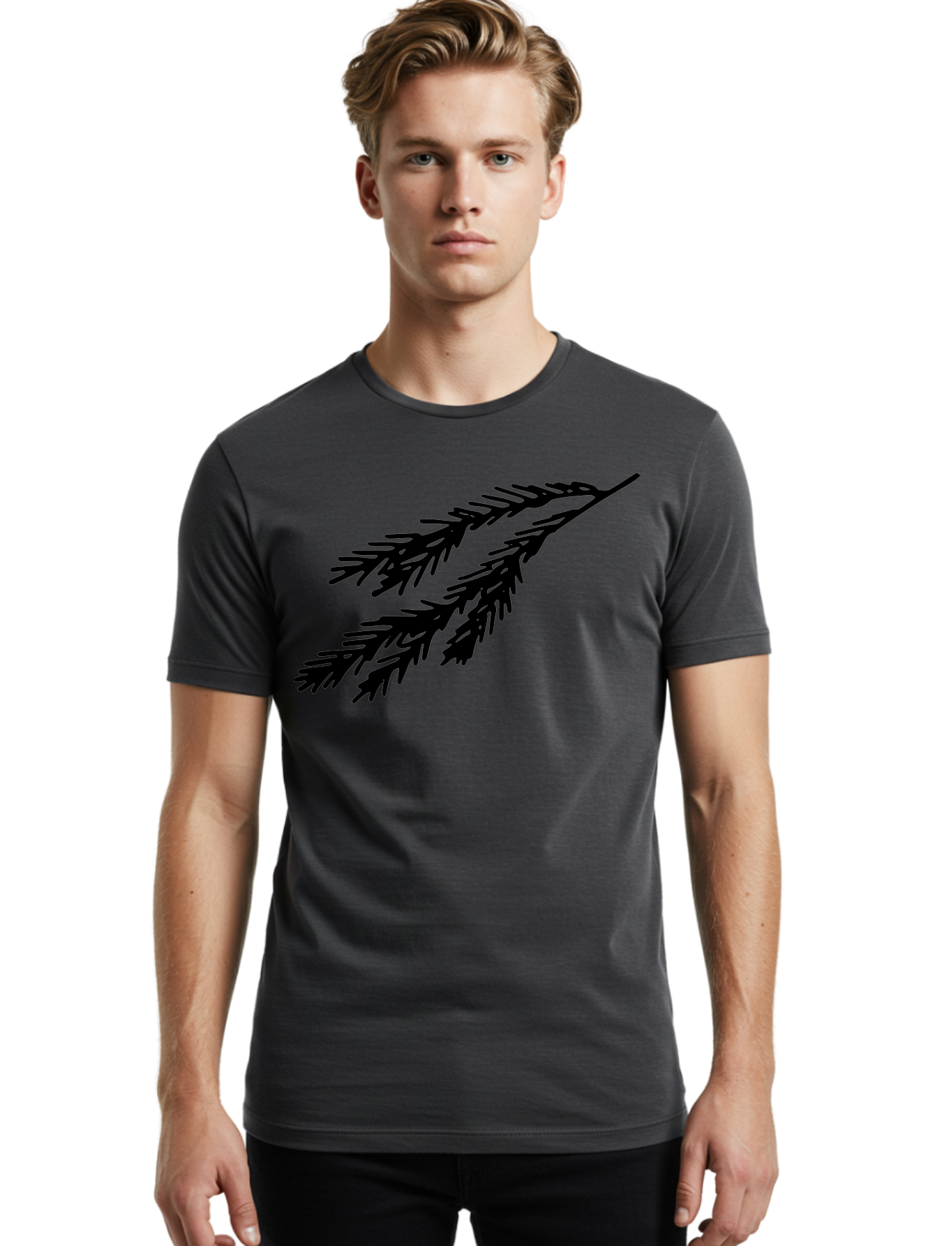 Black-Branches Men'S Graphic Tee, 100% Cotton, Comfortable Casual Summer Wear, Machine Washable, Fir Branch Silhouette, Black Fir Branch, Simple Design, Minimalist Art, Evergreen Branch, Botanical Illustration, Graphic Design Element -  Aaa759