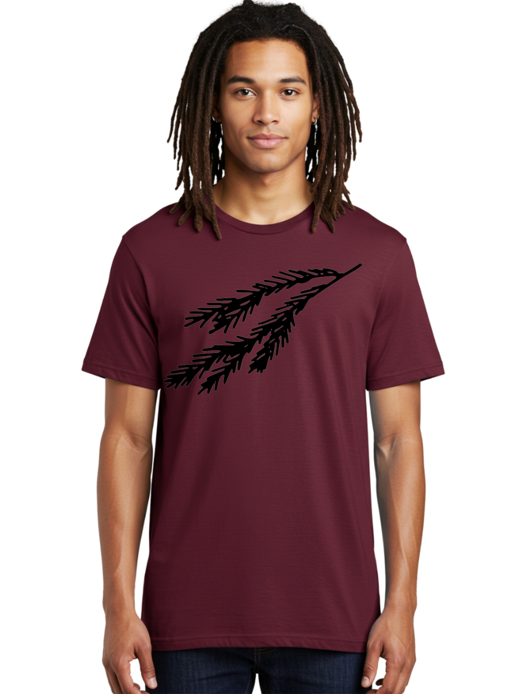 Black-Branches Men'S Graphic Tee, 100% Cotton, Comfortable Casual Summer Wear, Machine Washable, Fir Branch Silhouette, Black Fir Branch, Simple Design, Minimalist Art, Evergreen Branch, Botanical Illustration, Graphic Design Element -  Aaa759