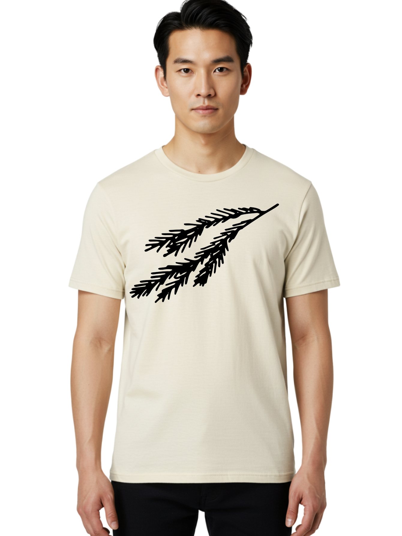 Black-Branches Men'S Graphic Tee, 100% Cotton, Comfortable Casual Summer Wear, Machine Washable, Fir Branch Silhouette, Black Fir Branch, Simple Design, Minimalist Art, Evergreen Branch, Botanical Illustration, Graphic Design Element -  Aaa759