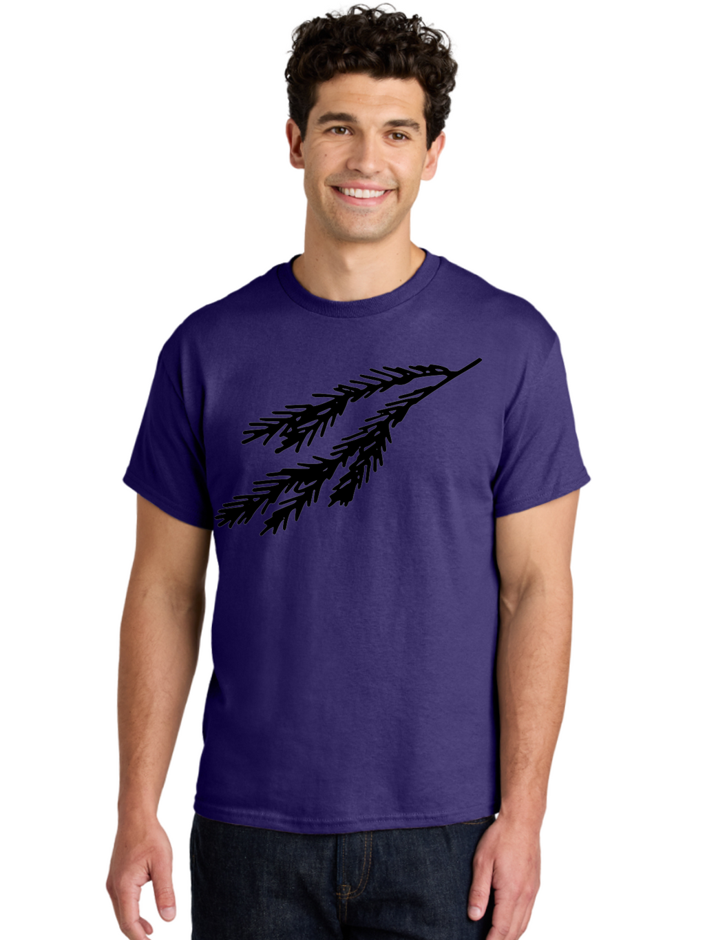 Black-Branches Men'S Graphic Tee, 100% Cotton, Comfortable Casual Summer Wear, Machine Washable, Fir Branch Silhouette, Black Fir Branch, Simple Design, Minimalist Art, Evergreen Branch, Botanical Illustration, Graphic Design Element -  Aaa759