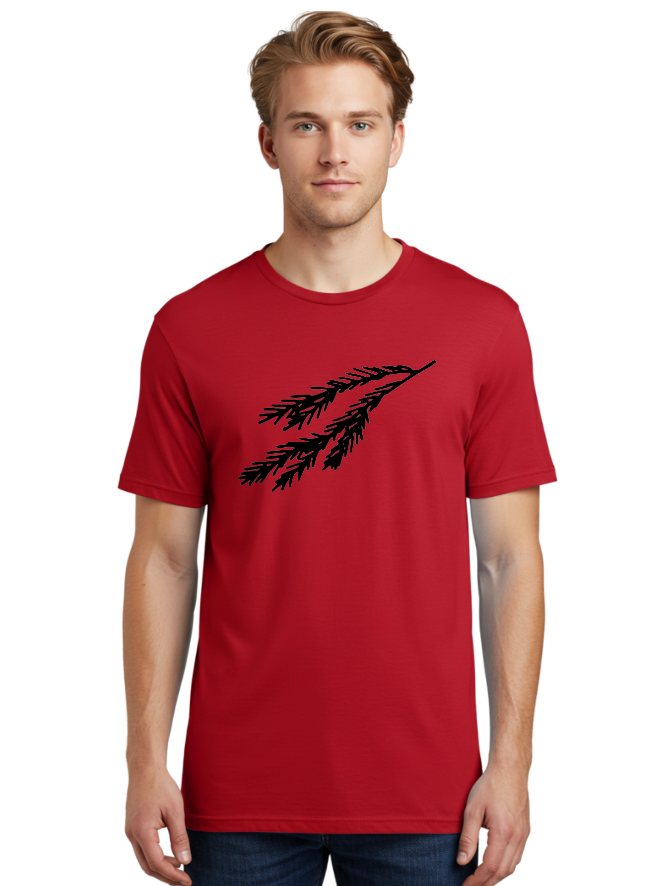 Black-Branches Men'S Graphic Tee, 100% Cotton, Comfortable Casual Summer Wear, Machine Washable, Fir Branch Silhouette, Black Fir Branch, Simple Design, Minimalist Art, Evergreen Branch, Botanical Illustration, Graphic Design Element -  Aaa759