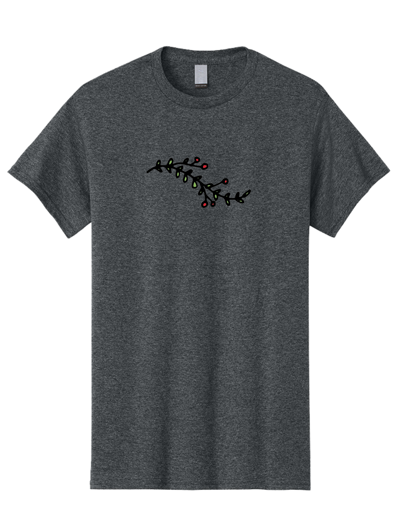 Black-Stem-With-Red-Berries Men'S Graphic Tee, 100% Cotton, Comfortable Casual Summer Wear, Machine Washable, Black Stem, Winter Berries, Red Berries, Minimalist Design, Simple Artwork, Abstract Illustration, Botanical Elements, -  Aaa763