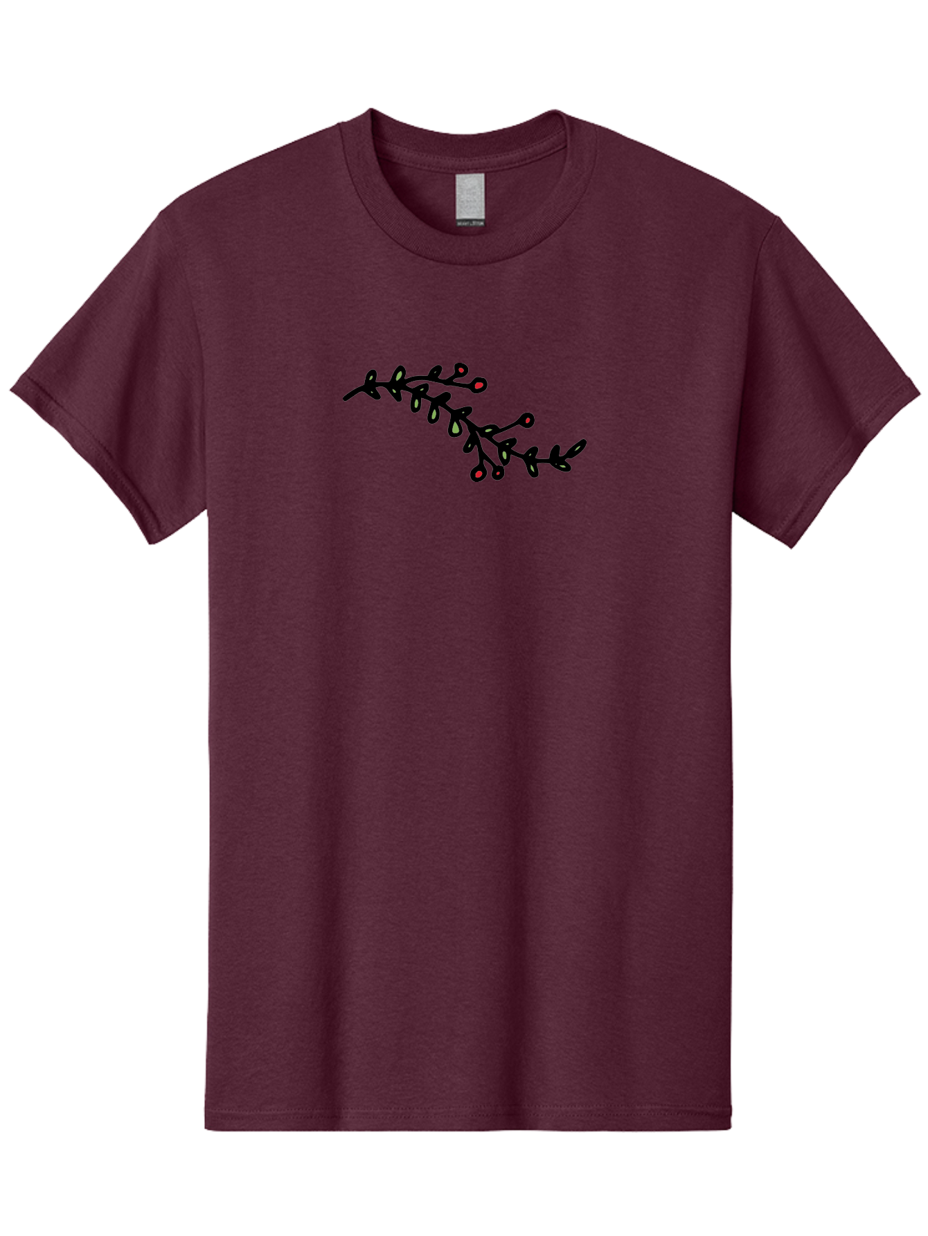 Black-Stem-With-Red-Berries Men'S Graphic Tee, 100% Cotton, Comfortable Casual Summer Wear, Machine Washable, Black Stem, Winter Berries, Red Berries, Minimalist Design, Simple Artwork, Abstract Illustration, Botanical Elements, -  Aaa763