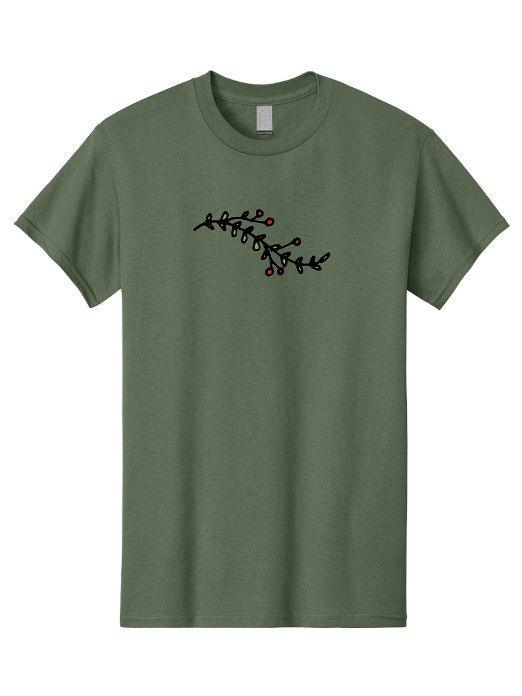 Black-Stem-With-Red-Berries Men'S Graphic Tee, 100% Cotton, Comfortable Casual Summer Wear, Machine Washable, Black Stem, Winter Berries, Red Berries, Minimalist Design, Simple Artwork, Abstract Illustration, Botanical Elements, -  Aaa763