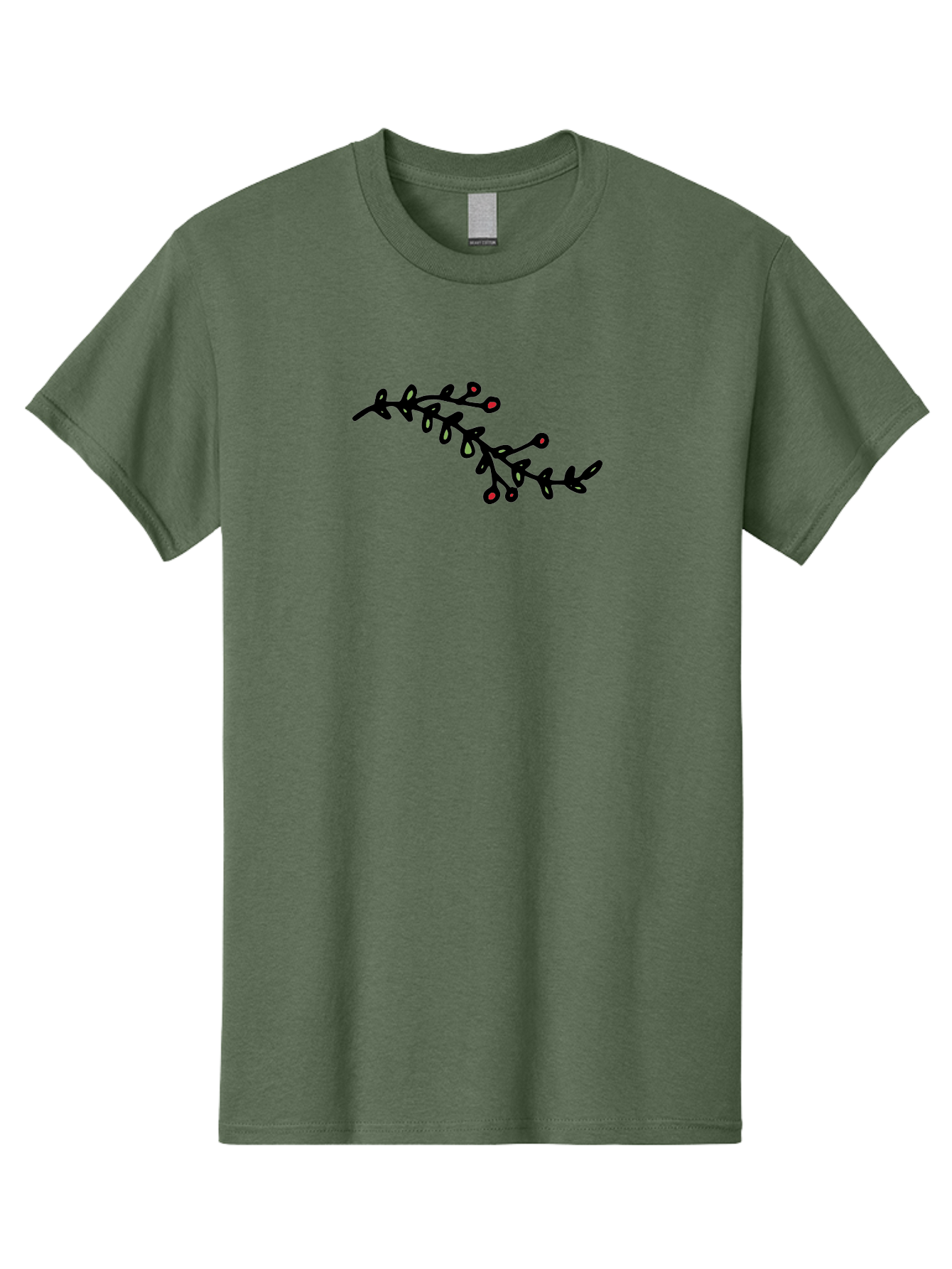 Black-Stem-With-Red-Berries Men'S Graphic Tee, 100% Cotton, Comfortable Casual Summer Wear, Machine Washable, Black Stem, Winter Berries, Red Berries, Minimalist Design, Simple Artwork, Abstract Illustration, Botanical Elements, -  Aaa763