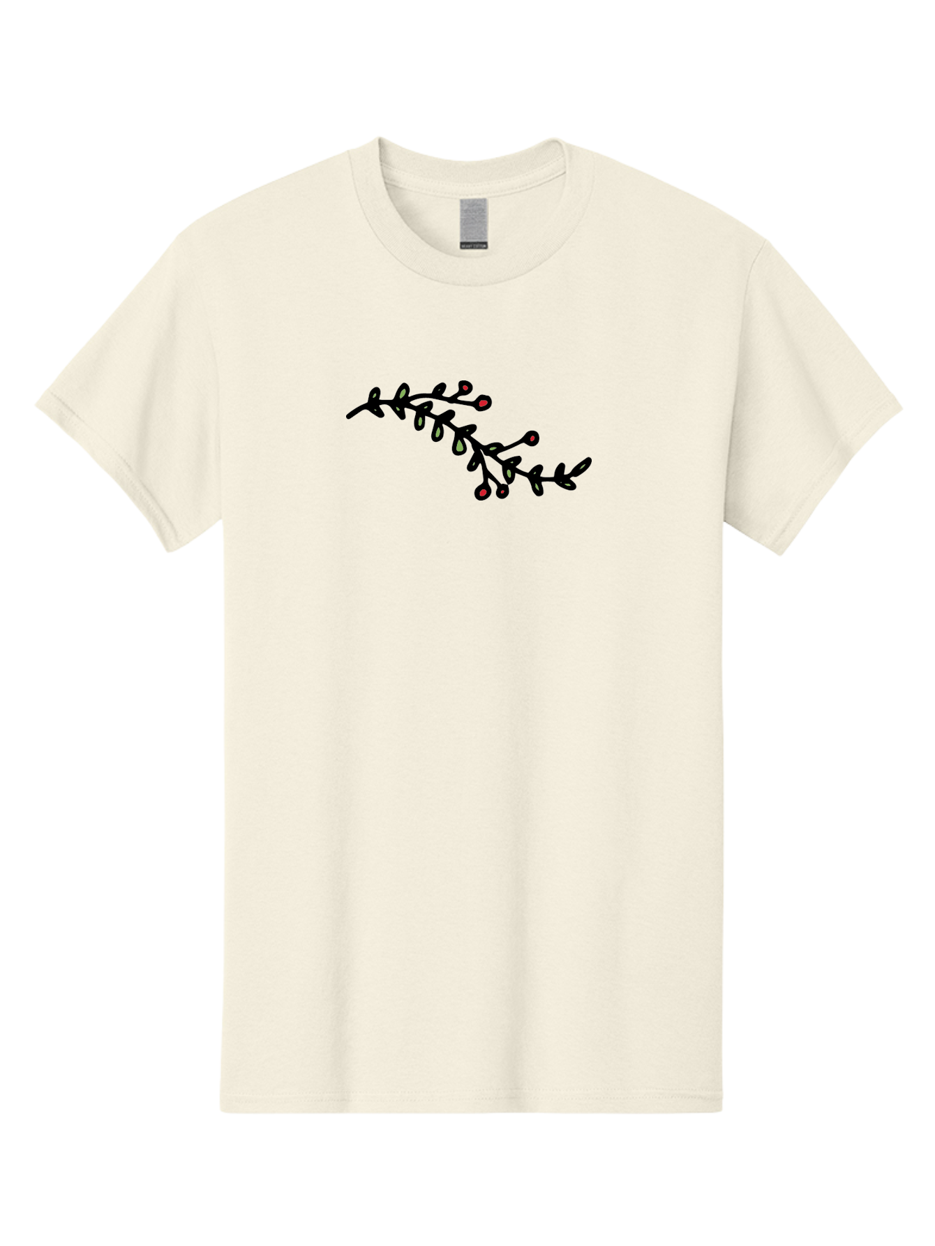 Black-Stem-With-Red-Berries Men'S Graphic Tee, 100% Cotton, Comfortable Casual Summer Wear, Machine Washable, Black Stem, Winter Berries, Red Berries, Minimalist Design, Simple Artwork, Abstract Illustration, Botanical Elements, -  Aaa763